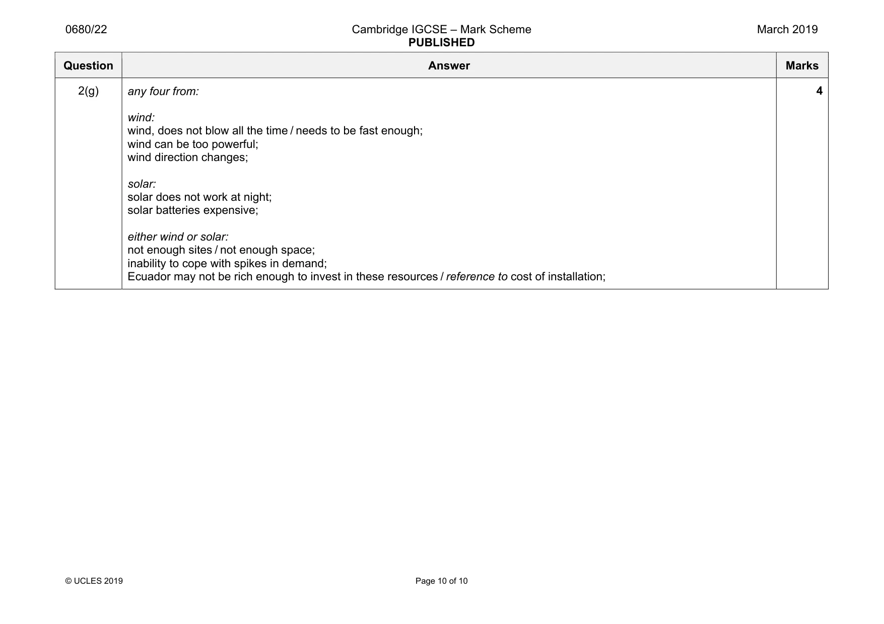 Mark scheme, page 10 of 10