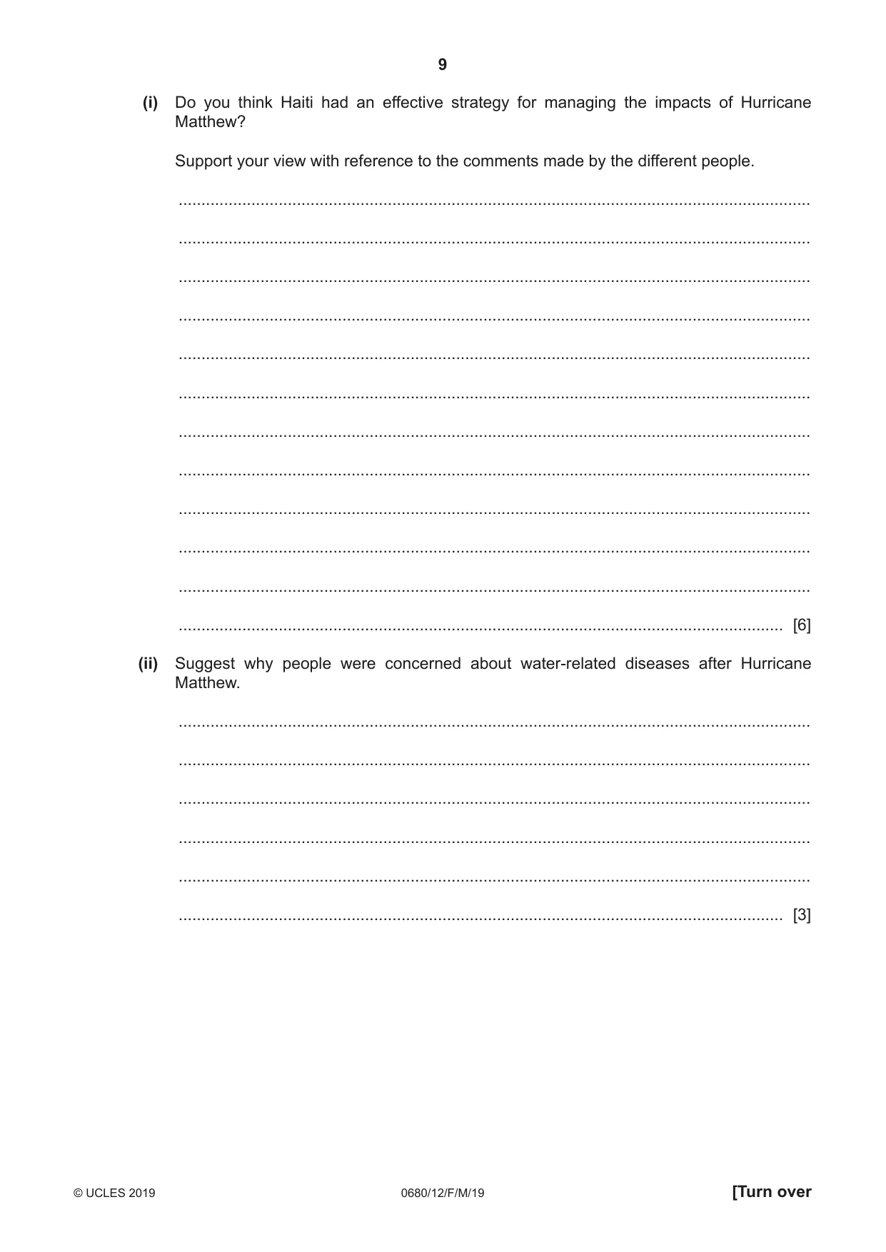 Cambridge IGCSE Environmental Management 0680 2019 Feb/March Paper 1 · Variant 2 question paper, page 9 of 24