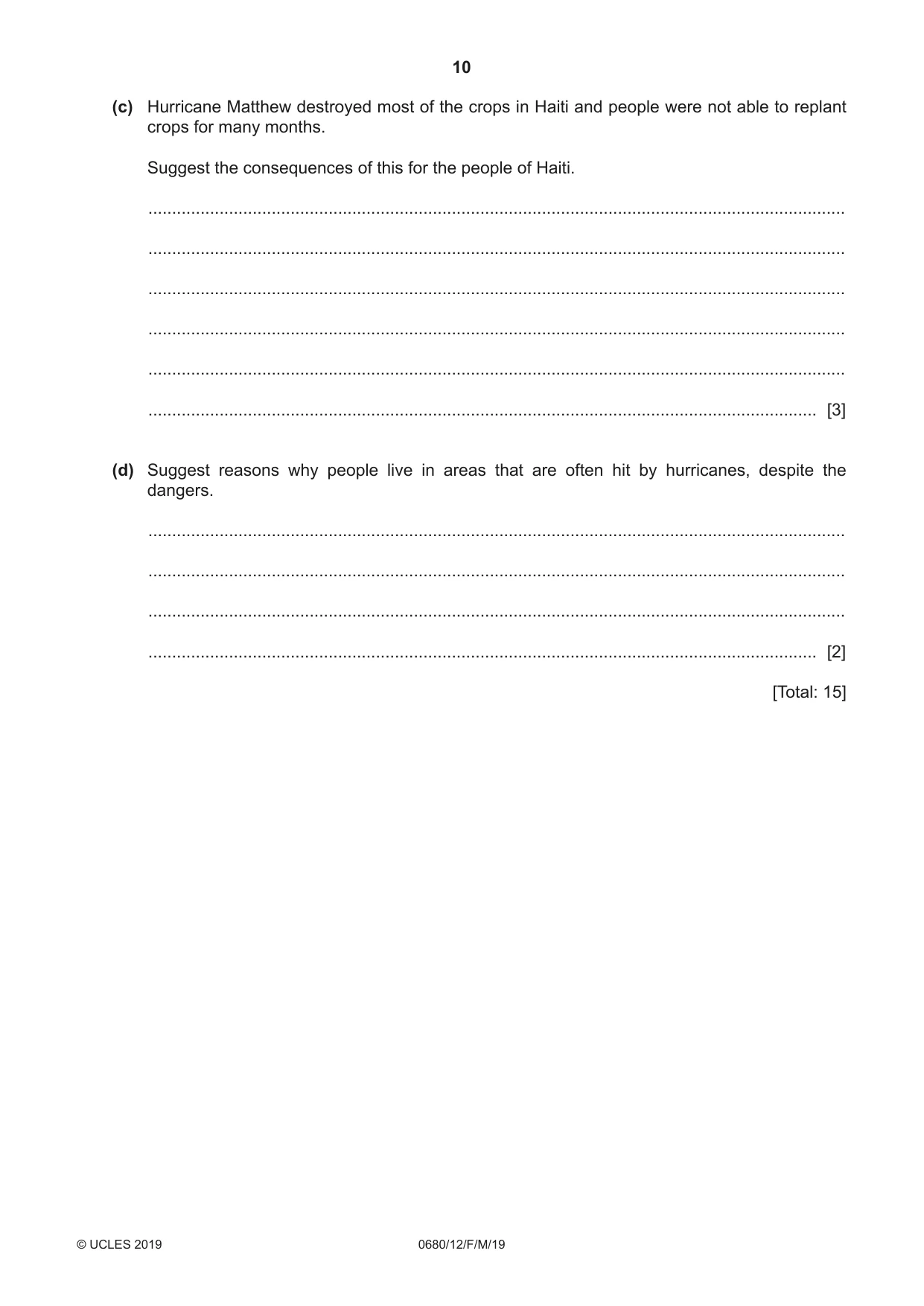 Cambridge IGCSE Environmental Management 0680 2019 Feb/March Paper 1 · Variant 2 question paper, page 10 of 24