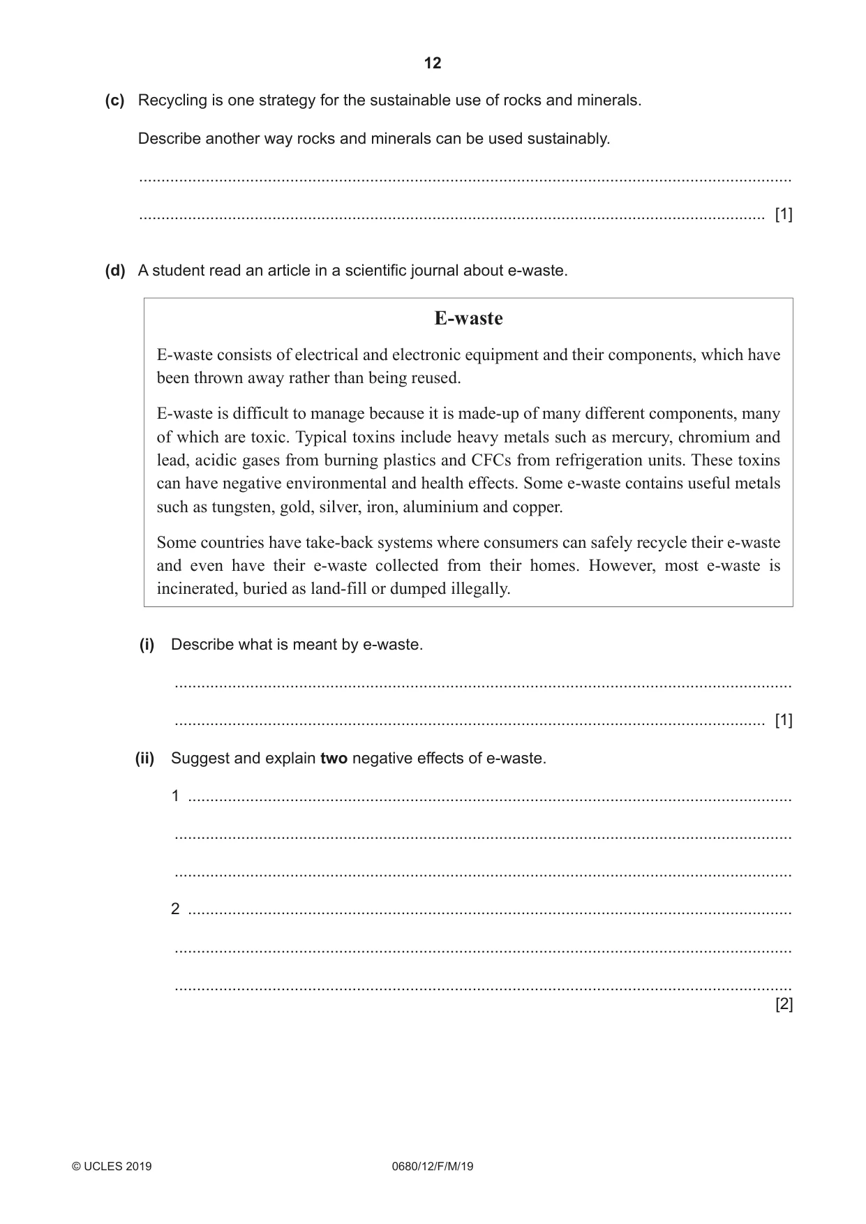 Cambridge IGCSE Environmental Management 0680 2019 Feb/March Paper 1 · Variant 2 question paper, page 12 of 24