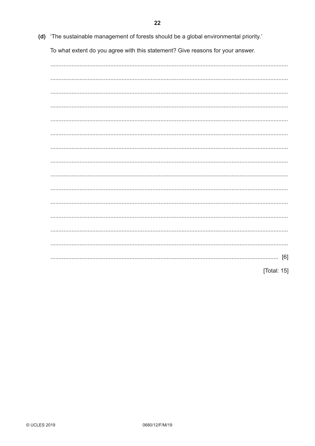 Cambridge IGCSE Environmental Management 0680 2019 Feb/March Paper 1 · Variant 2 question paper, page 22 of 24