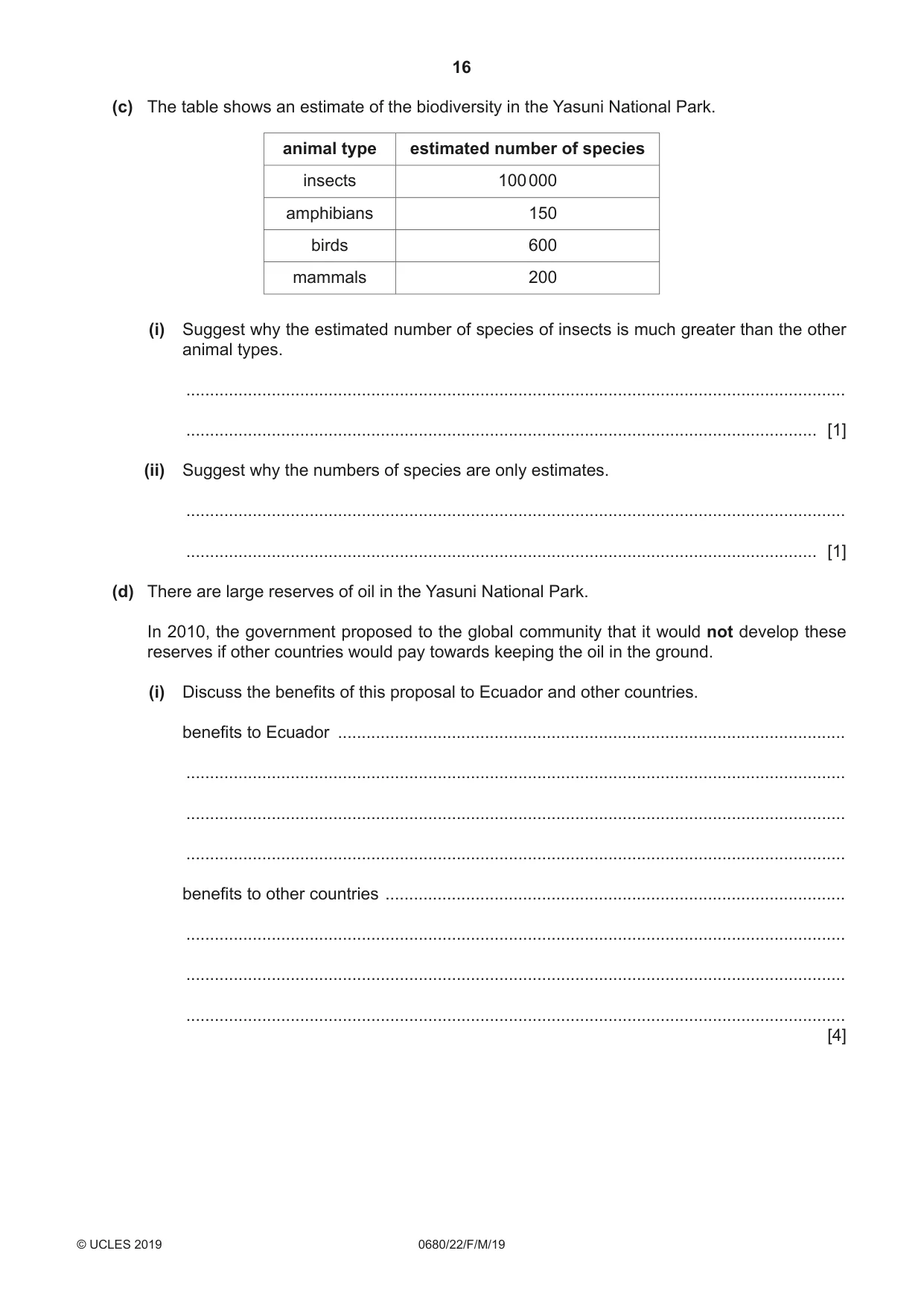 Cambridge IGCSE Environmental Management 0680 2019 Feb/March Paper 2 · Variant 2 question paper, page 16 of 20
