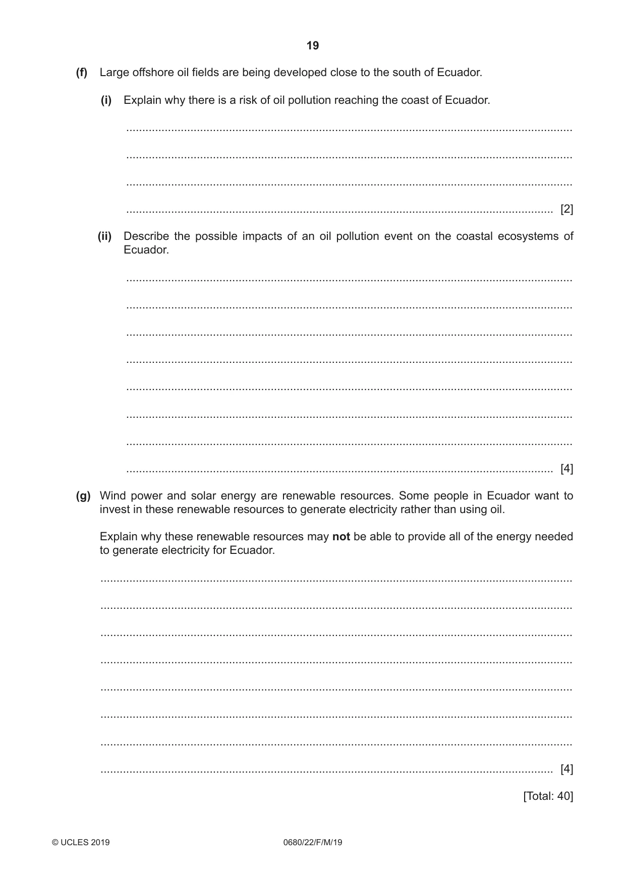 Cambridge IGCSE Environmental Management 0680 2019 Feb/March Paper 2 · Variant 2 question paper, page 19 of 20