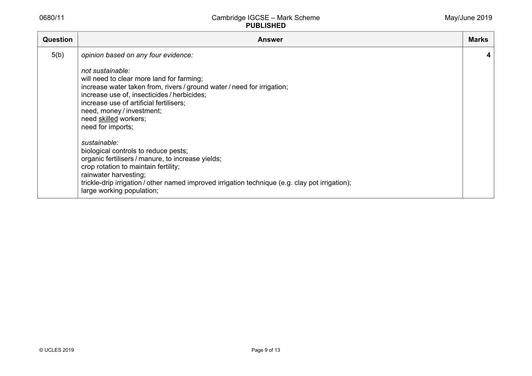 Mark scheme, page 9 of 13