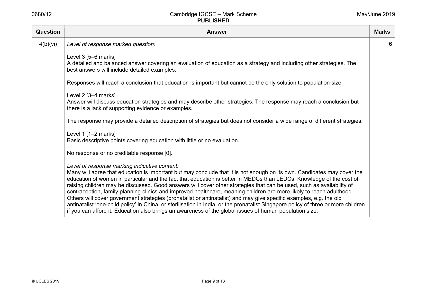 Mark scheme, page 9 of 13