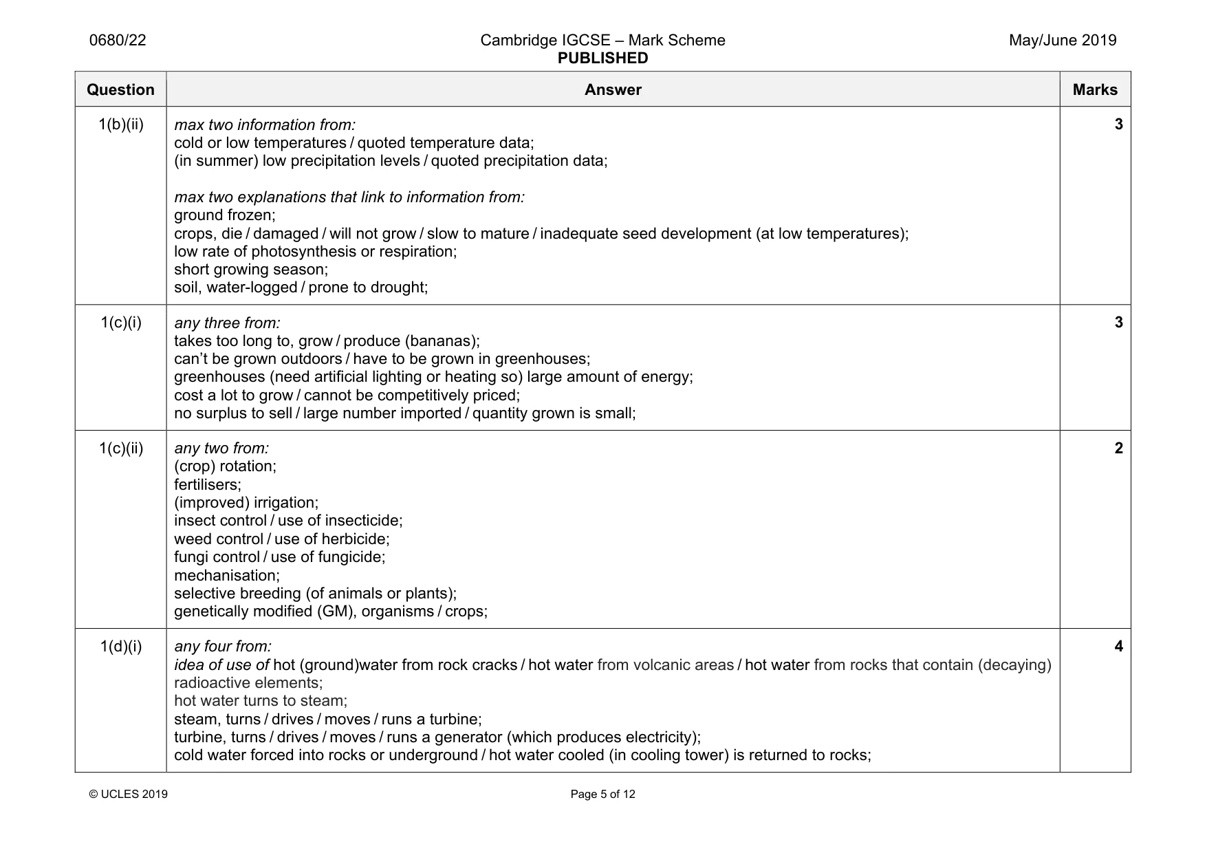 Mark scheme, page 5 of 12