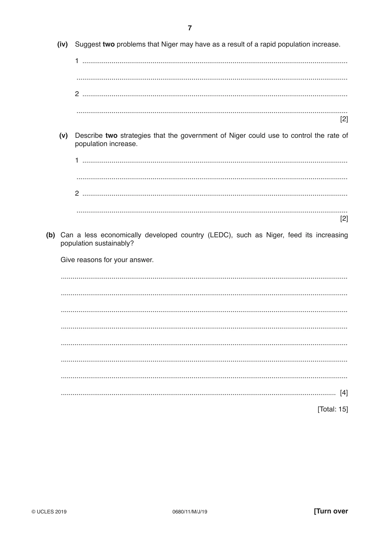 Cambridge IGCSE Environmental Management 0680 2019 May/June Paper 1 · Variant 1 question paper, page 7 of 16