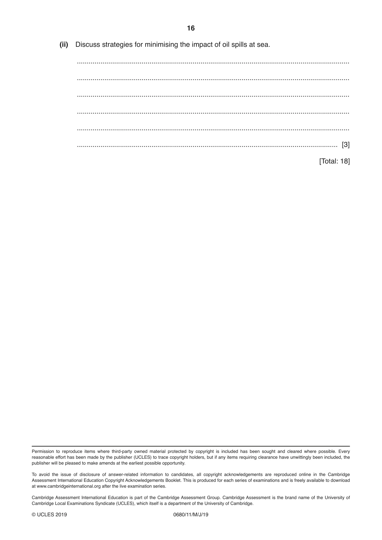 Cambridge IGCSE Environmental Management 0680 2019 May/June Paper 1 · Variant 1 question paper, page 16 of 16