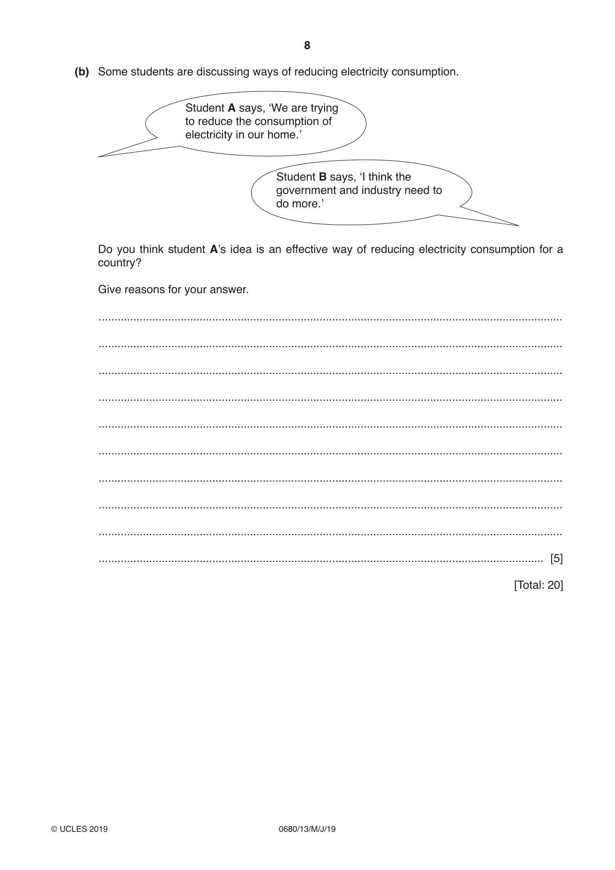 Cambridge IGCSE Environmental Management 0680 2019 May/June Paper 1 · Variant 3 question paper, page 8 of 20