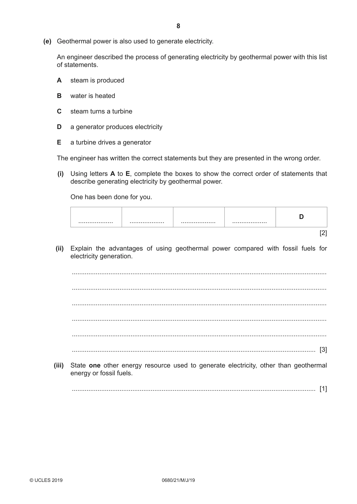 Cambridge IGCSE Environmental Management 0680 2019 May/June Paper 2 · Variant 1 question paper, page 8 of 24