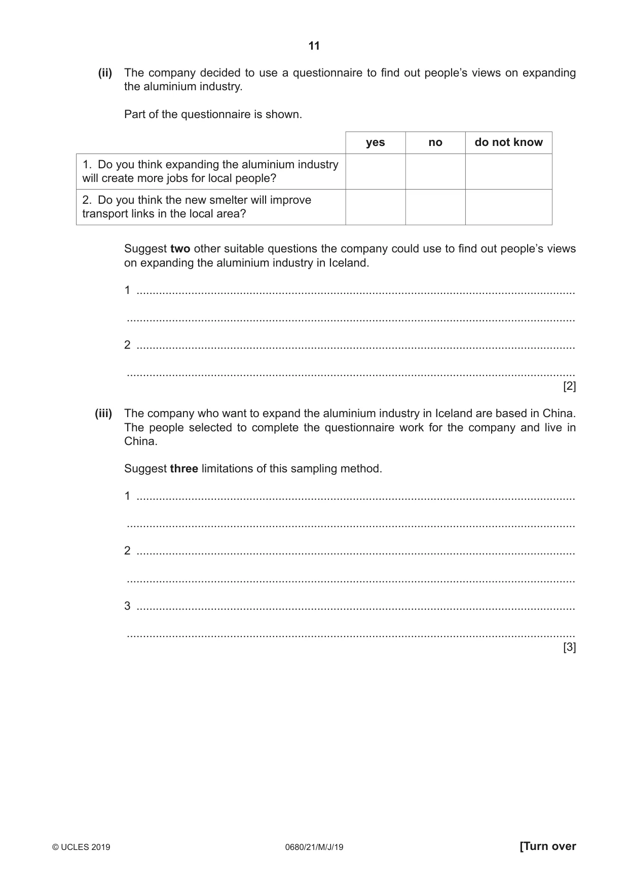 Cambridge IGCSE Environmental Management 0680 2019 May/June Paper 2 · Variant 1 question paper, page 11 of 24