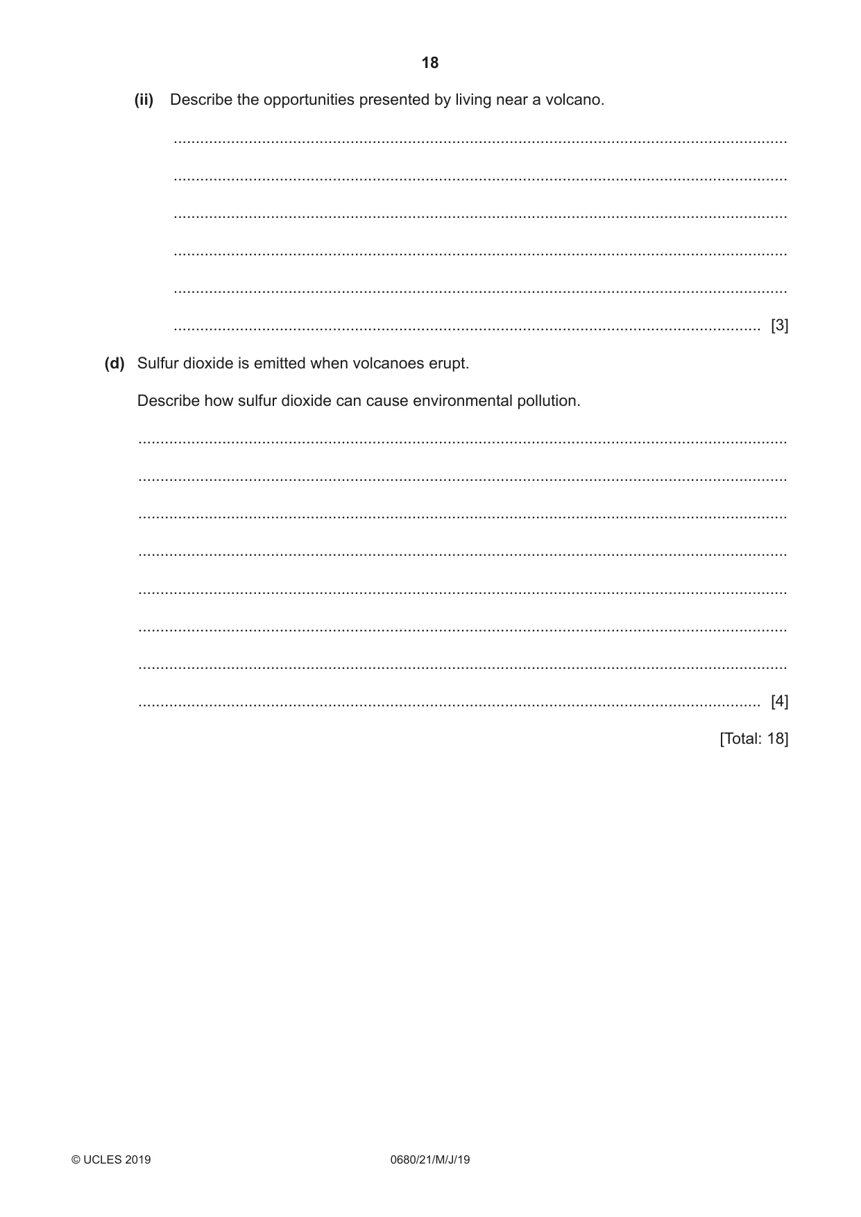 Cambridge IGCSE Environmental Management 0680 2019 May/June Paper 2 · Variant 1 question paper, page 18 of 24