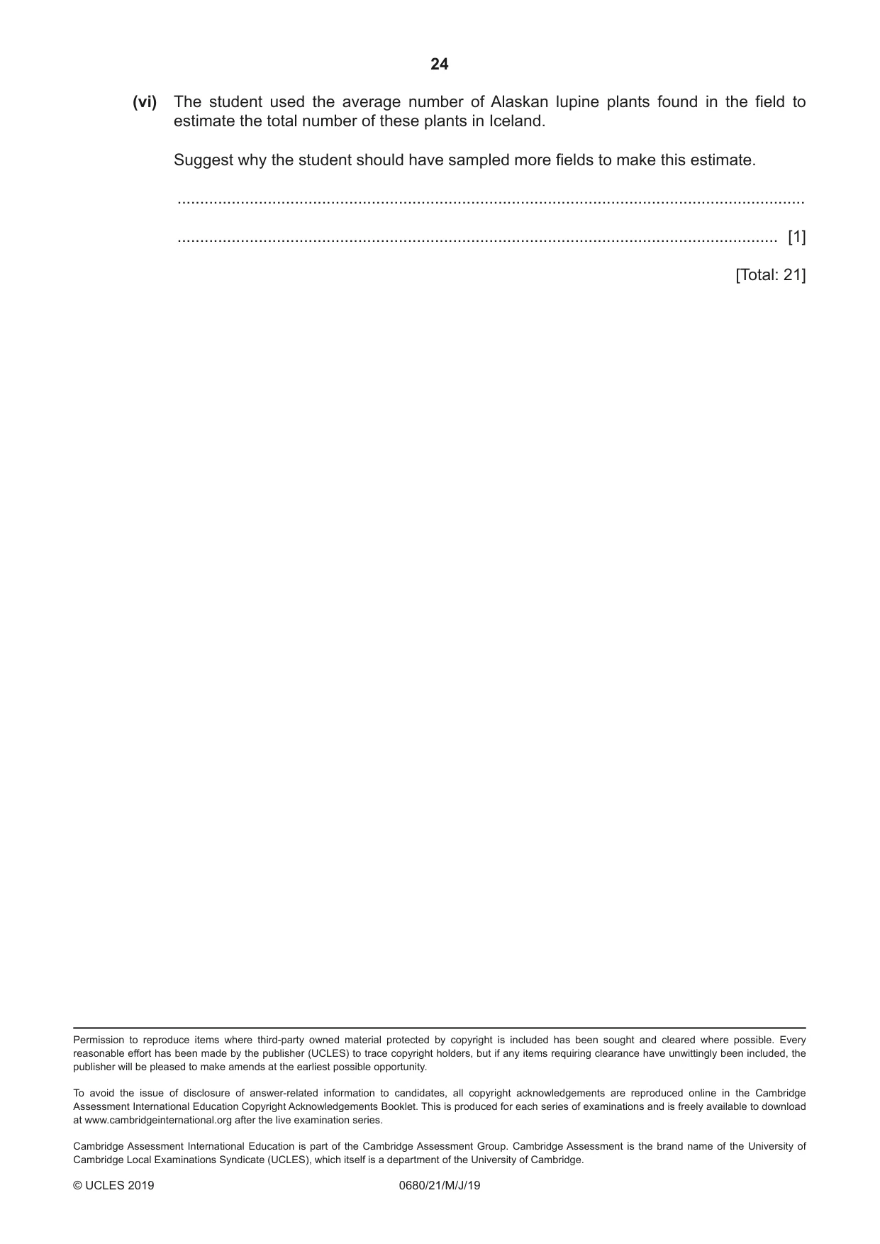 Cambridge IGCSE Environmental Management 0680 2019 May/June Paper 2 · Variant 1 question paper, page 24 of 24