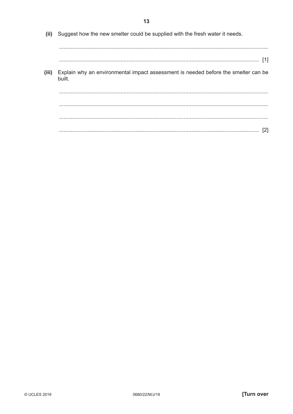 Cambridge IGCSE Environmental Management 0680 2019 May/June Paper 2 · Variant 2 question paper, page 13 of 24