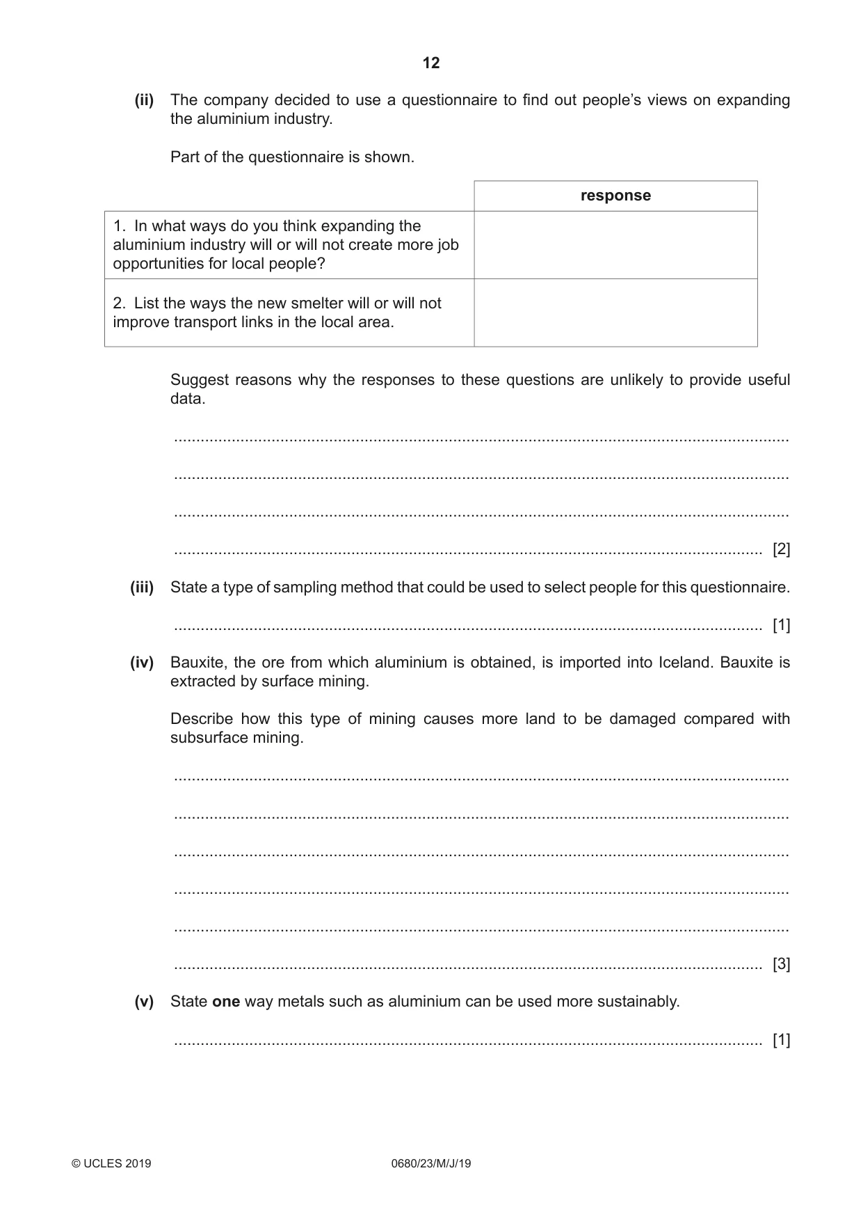 Cambridge IGCSE Environmental Management 0680 2019 May/June Paper 2 · Variant 3 question paper, page 12 of 24