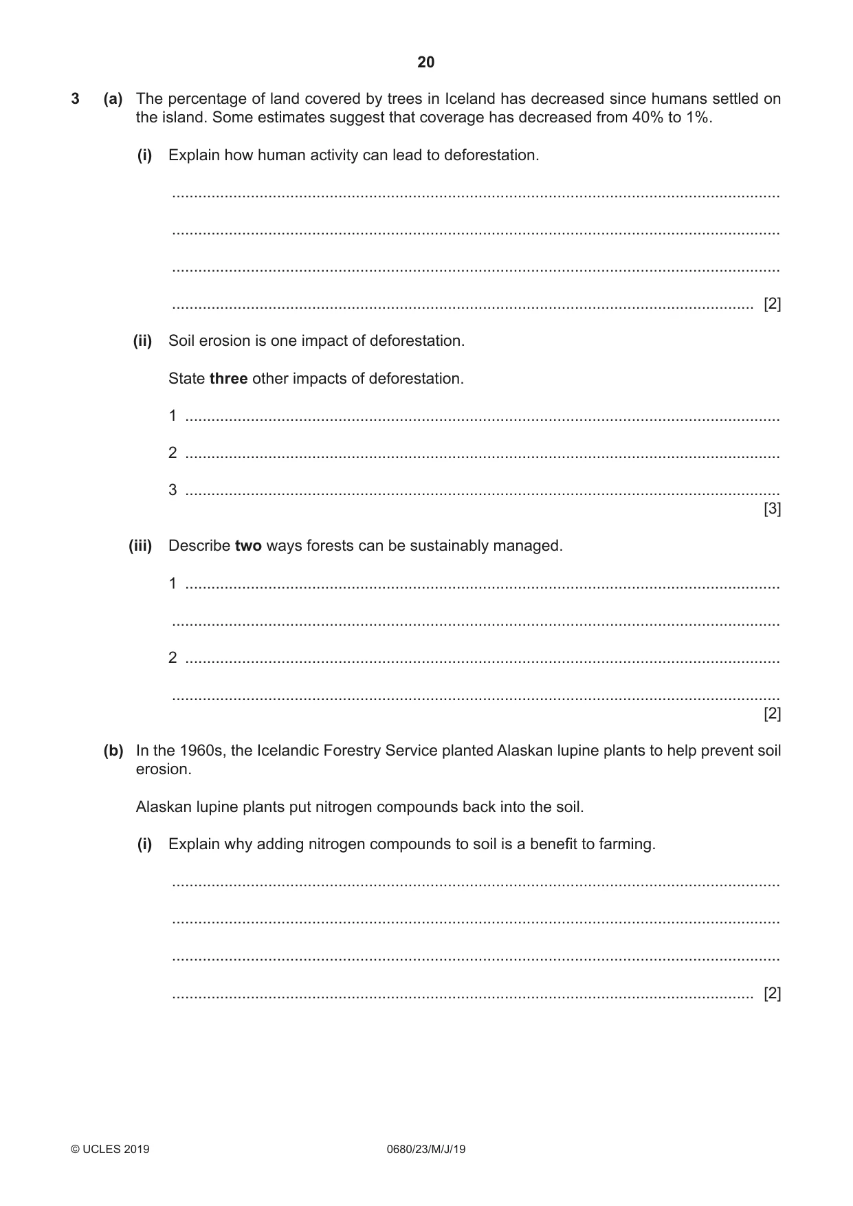 Cambridge IGCSE Environmental Management 0680 2019 May/June Paper 2 · Variant 3 question paper, page 20 of 24
