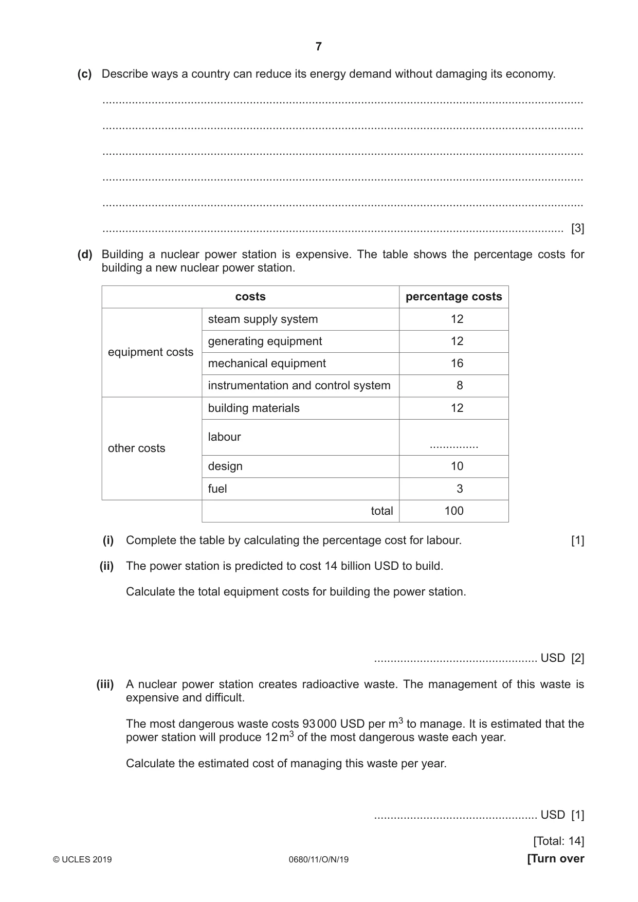 Cambridge IGCSE Environmental Management 0680 2019 Oct/Nov Paper 1 · Variant 1 question paper, page 7 of 16