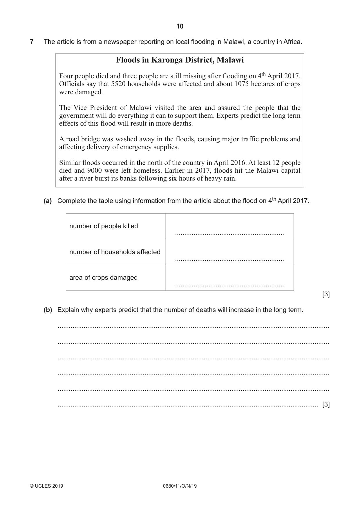 Cambridge IGCSE Environmental Management 0680 2019 Oct/Nov Paper 1 · Variant 1 question paper, page 10 of 16
