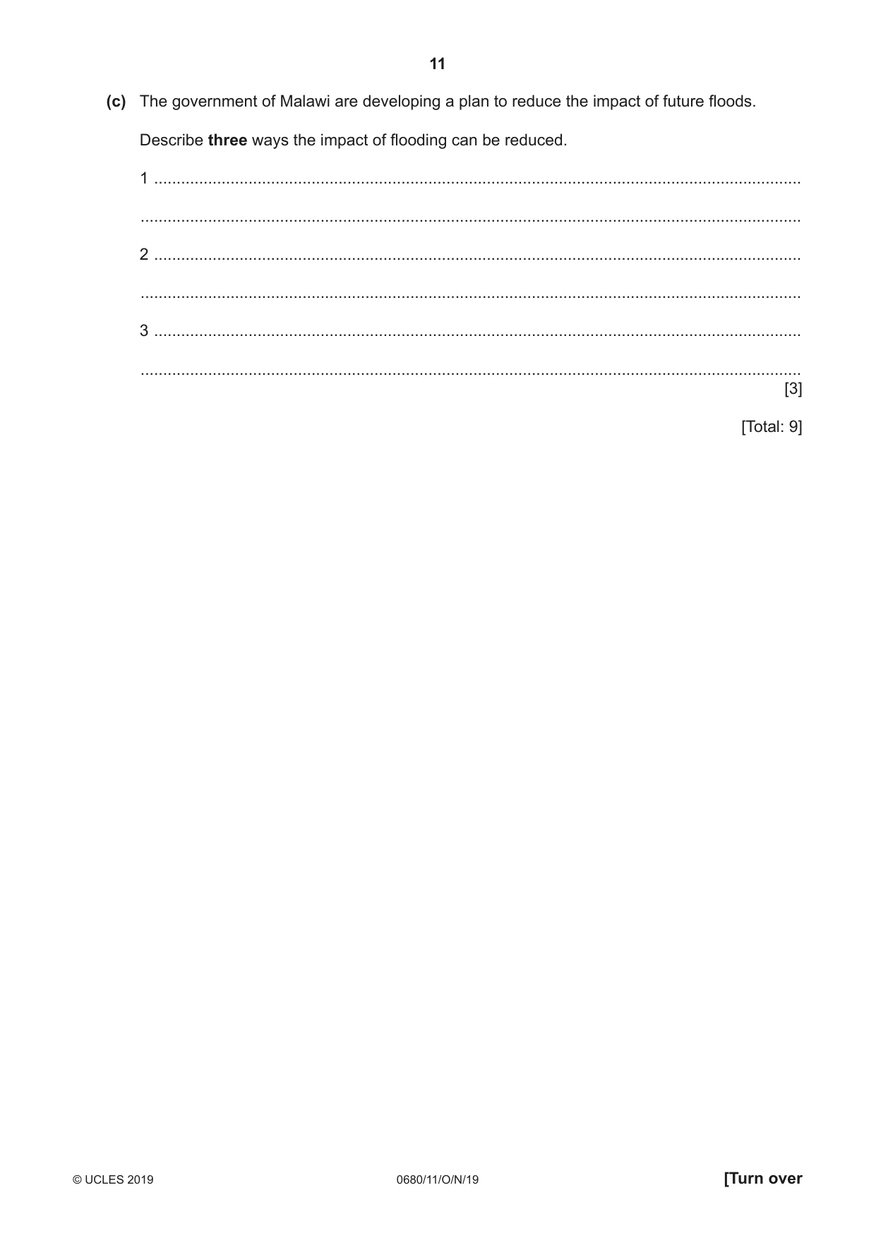 Cambridge IGCSE Environmental Management 0680 2019 Oct/Nov Paper 1 · Variant 1 question paper, page 11 of 16
