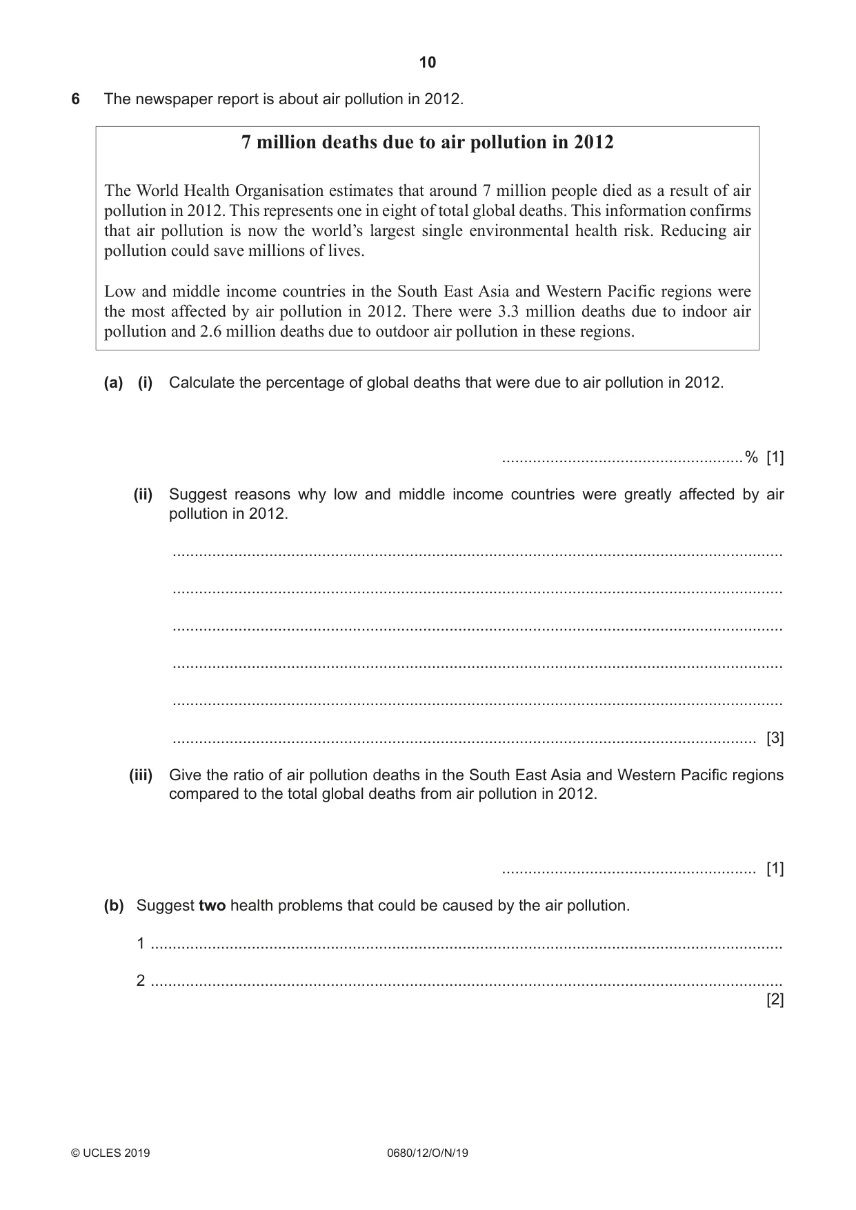 Cambridge IGCSE Environmental Management 0680 2019 Oct/Nov Paper 1 · Variant 2 question paper, page 10 of 20