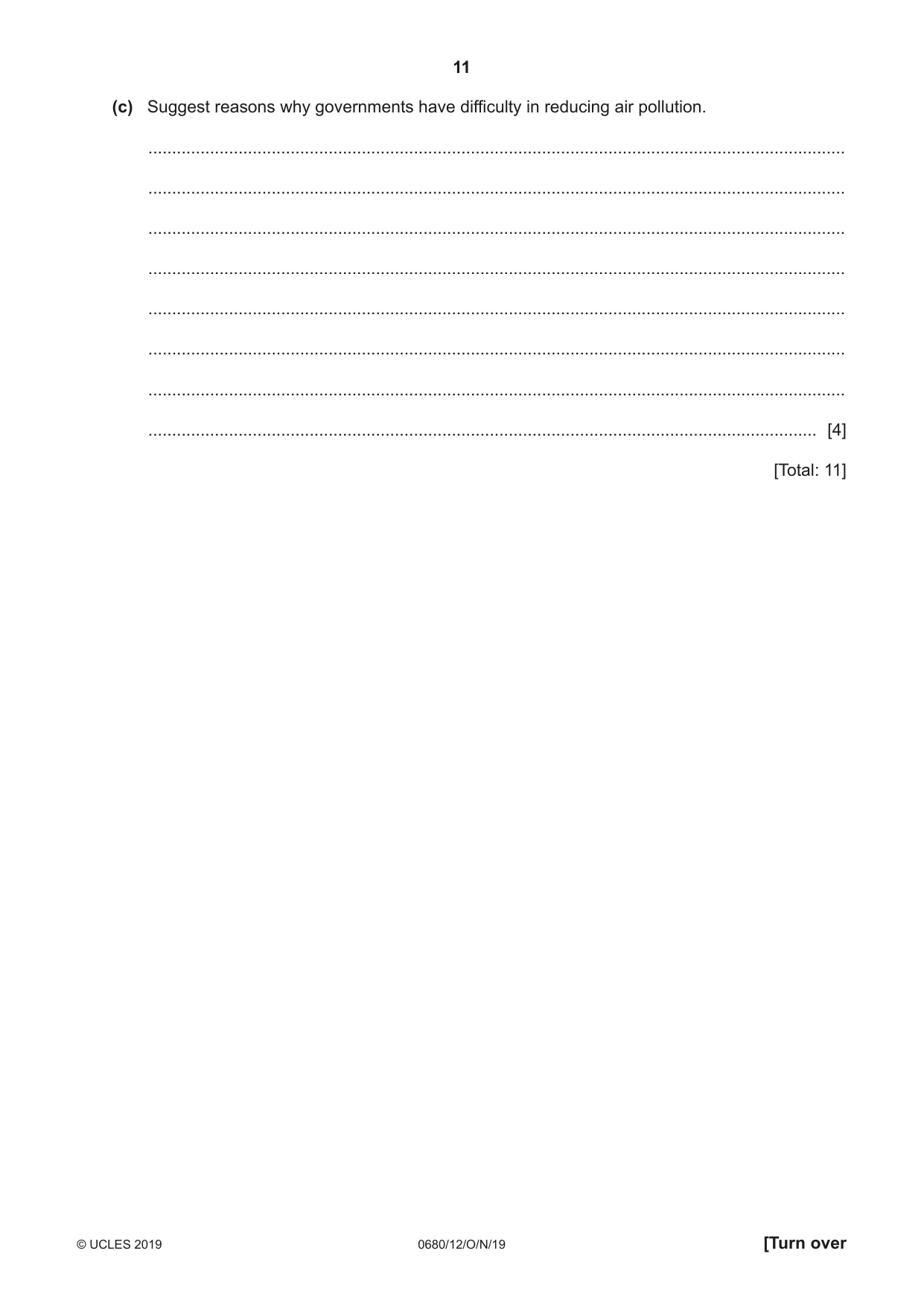 Cambridge IGCSE Environmental Management 0680 2019 Oct/Nov Paper 1 · Variant 2 question paper, page 11 of 20