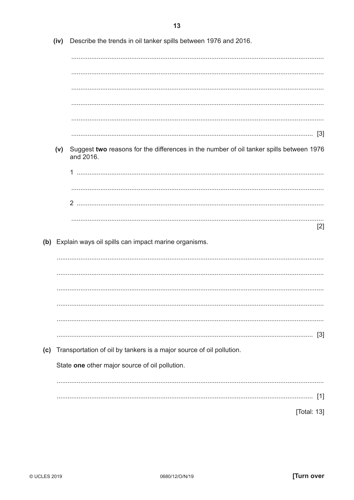 Cambridge IGCSE Environmental Management 0680 2019 Oct/Nov Paper 1 · Variant 2 question paper, page 13 of 20