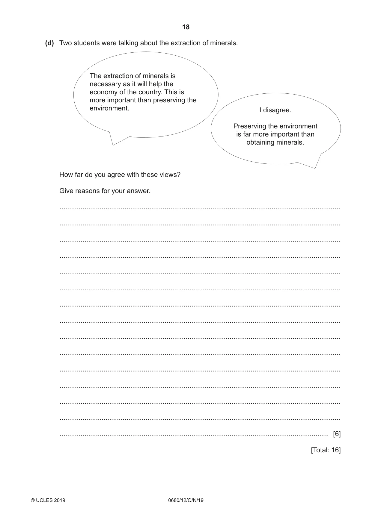 Cambridge IGCSE Environmental Management 0680 2019 Oct/Nov Paper 1 · Variant 2 question paper, page 18 of 20