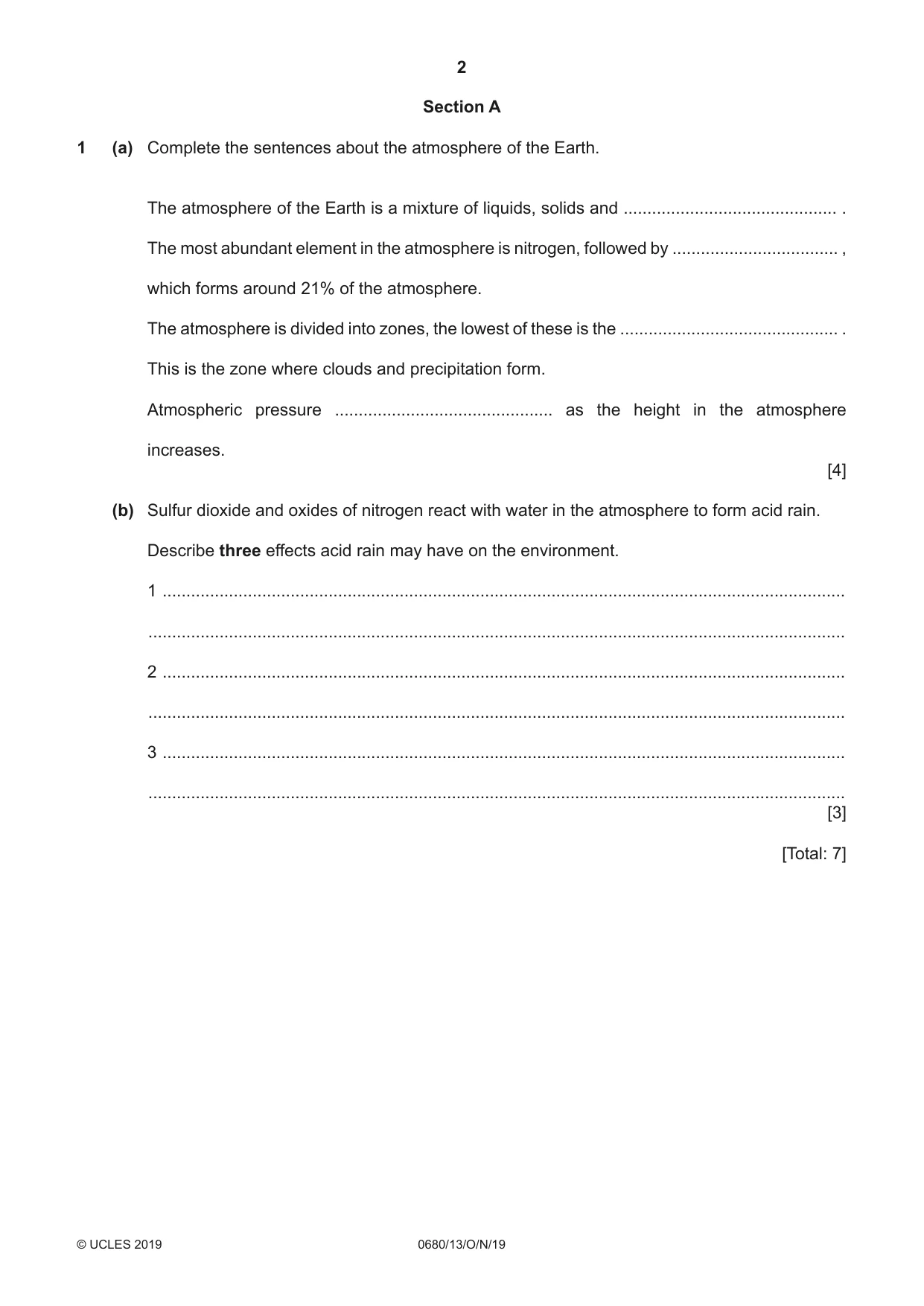 Cambridge IGCSE Environmental Management 0680 2019 Oct/Nov Paper 1 · Variant 3 question paper, page 2 of 20