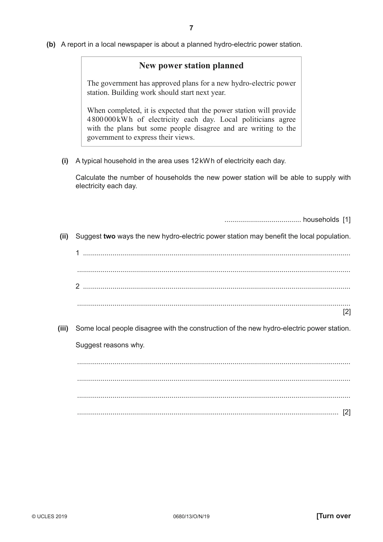 Cambridge IGCSE Environmental Management 0680 2019 Oct/Nov Paper 1 · Variant 3 question paper, page 7 of 20