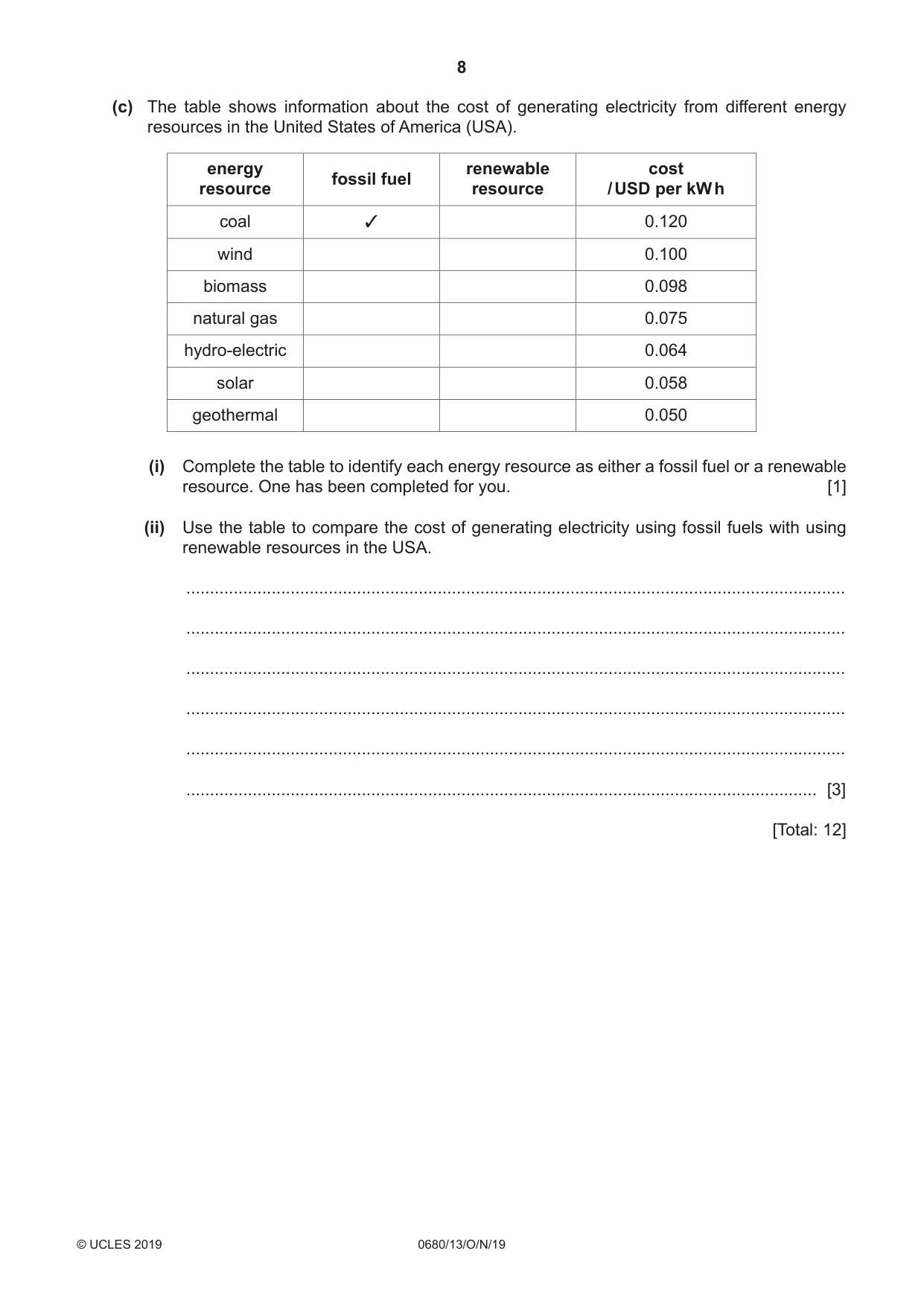 Cambridge IGCSE Environmental Management 0680 2019 Oct/Nov Paper 1 · Variant 3 question paper, page 8 of 20