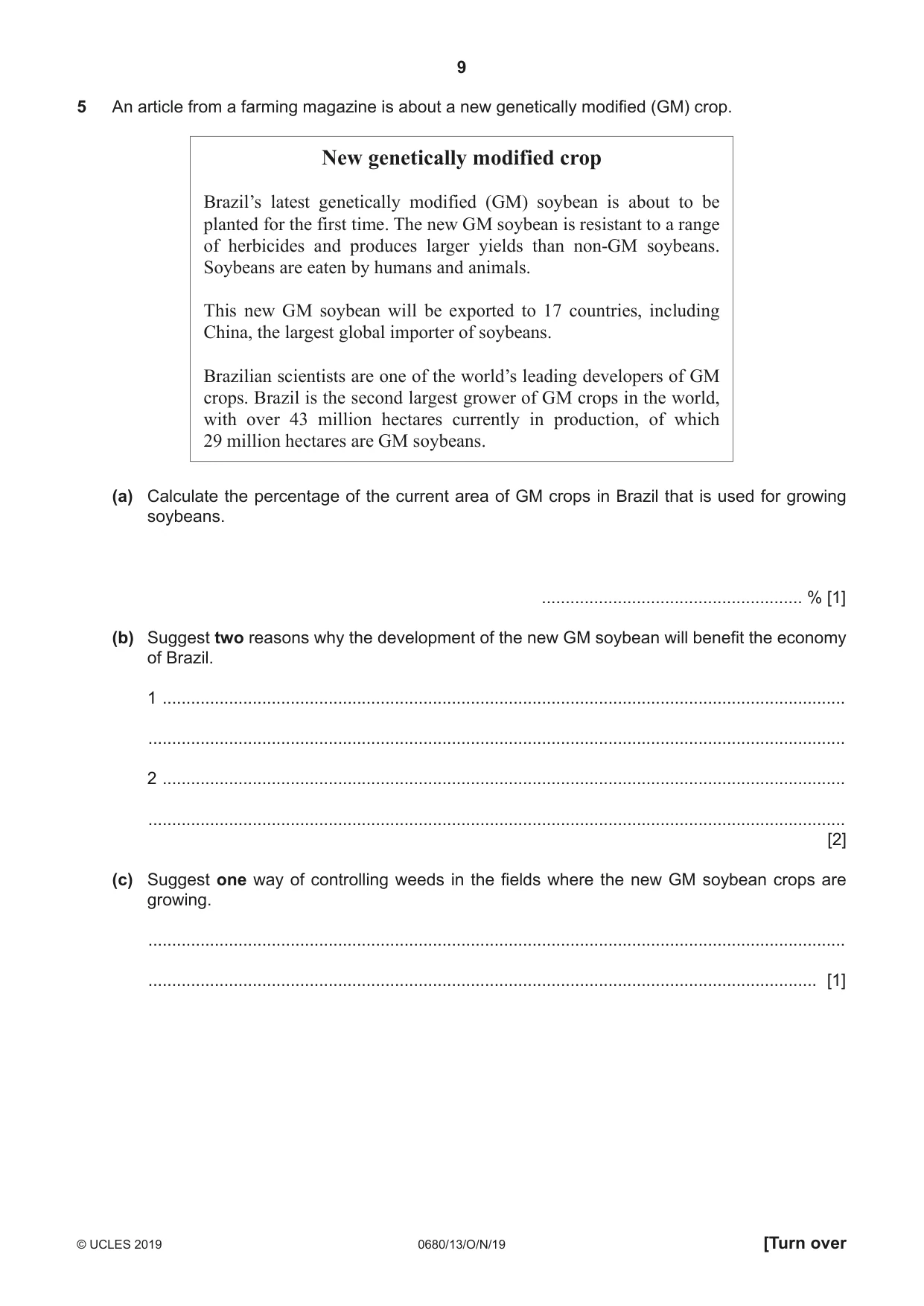 Cambridge IGCSE Environmental Management 0680 2019 Oct/Nov Paper 1 · Variant 3 question paper, page 9 of 20