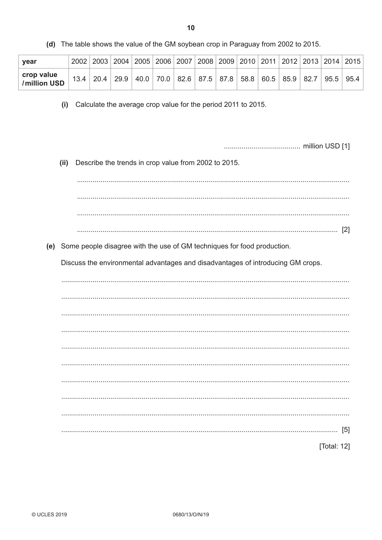 Cambridge IGCSE Environmental Management 0680 2019 Oct/Nov Paper 1 · Variant 3 question paper, page 10 of 20