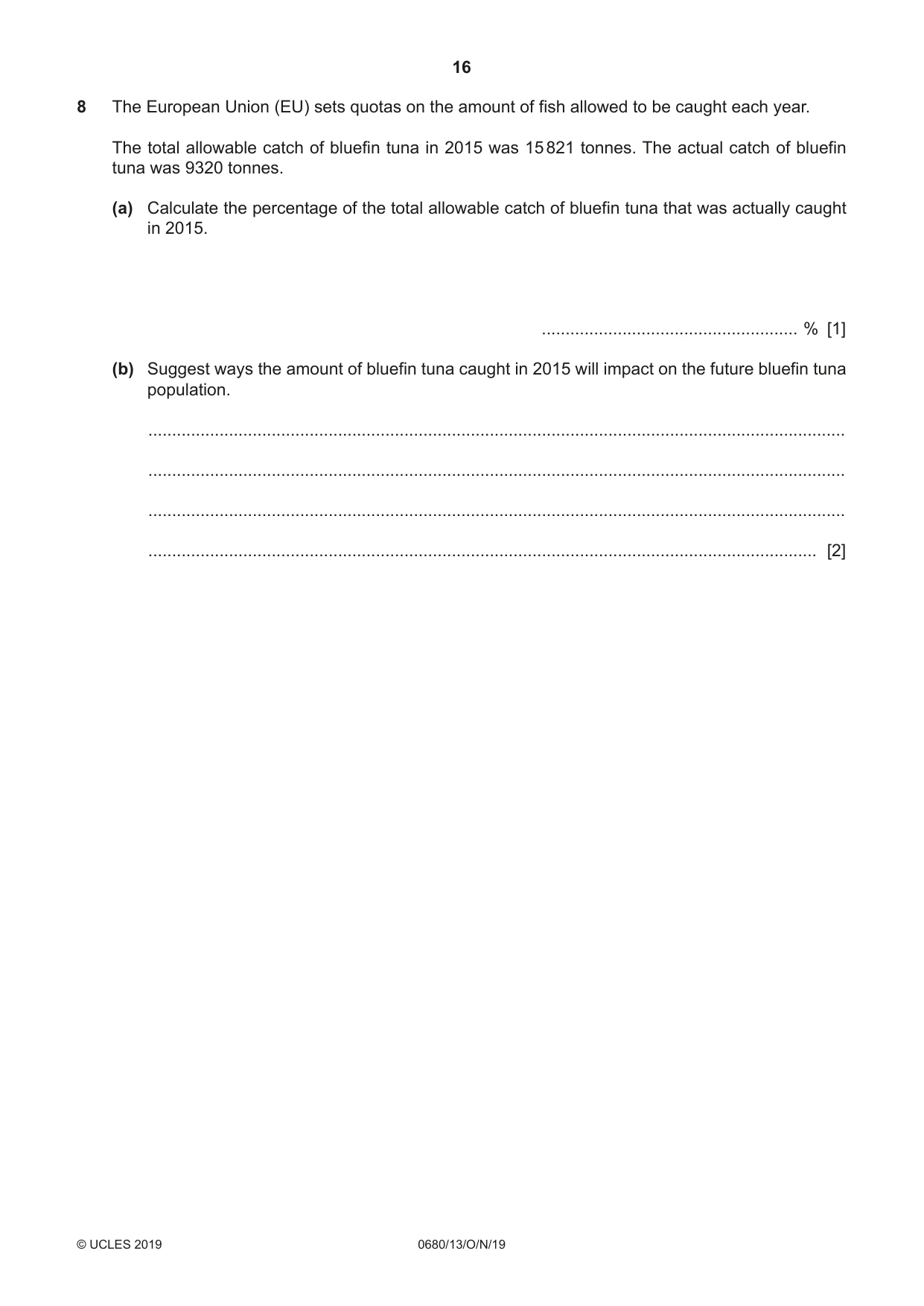 Cambridge IGCSE Environmental Management 0680 2019 Oct/Nov Paper 1 · Variant 3 question paper, page 16 of 20