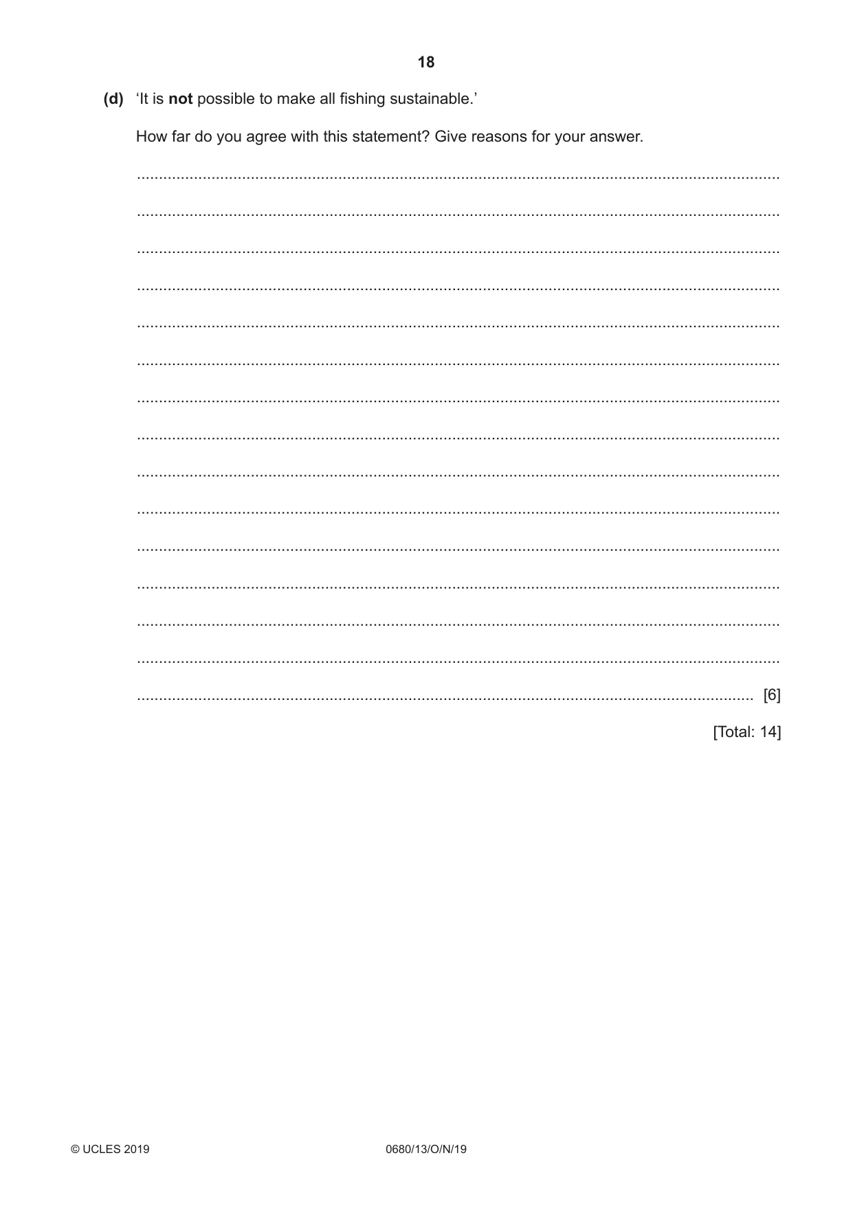 Cambridge IGCSE Environmental Management 0680 2019 Oct/Nov Paper 1 · Variant 3 question paper, page 18 of 20