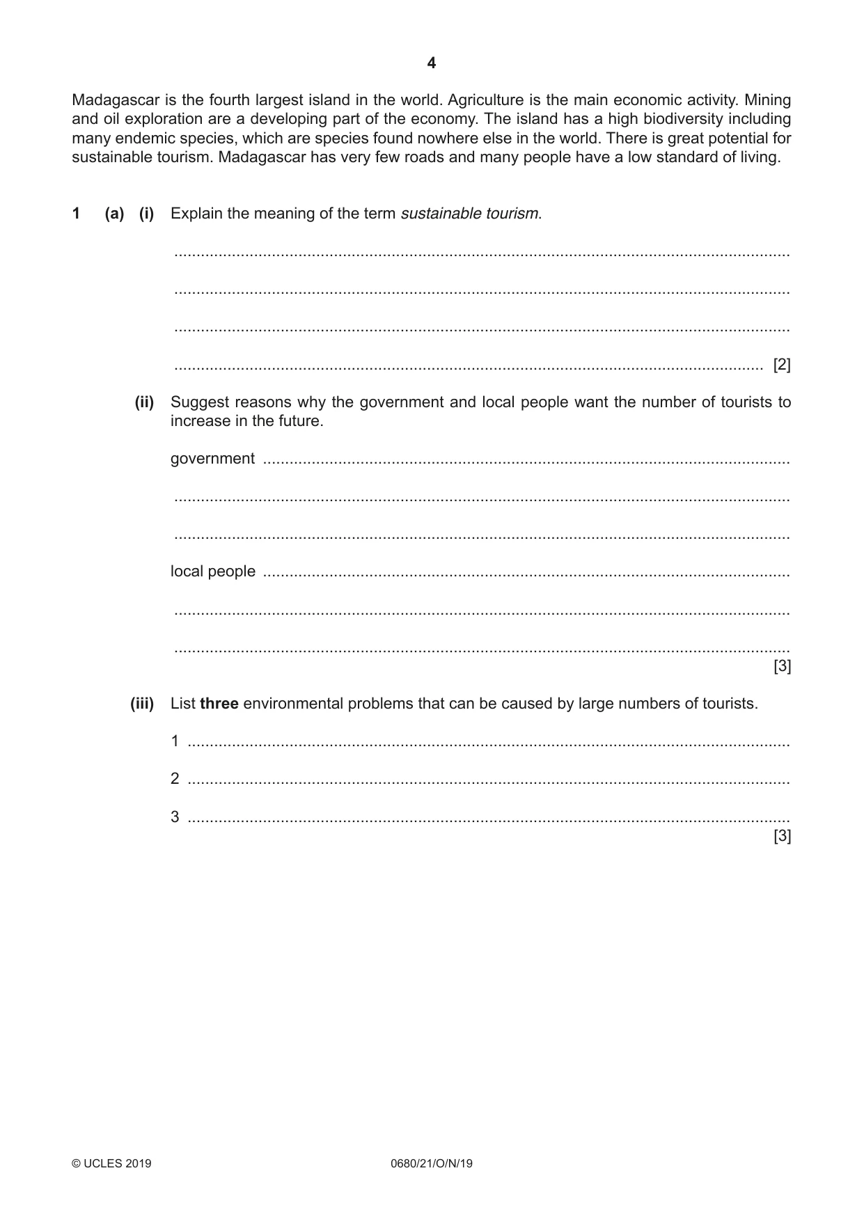 Cambridge IGCSE Environmental Management 0680 2019 Oct/Nov Paper 2 · Variant 1 question paper, page 4 of 24
