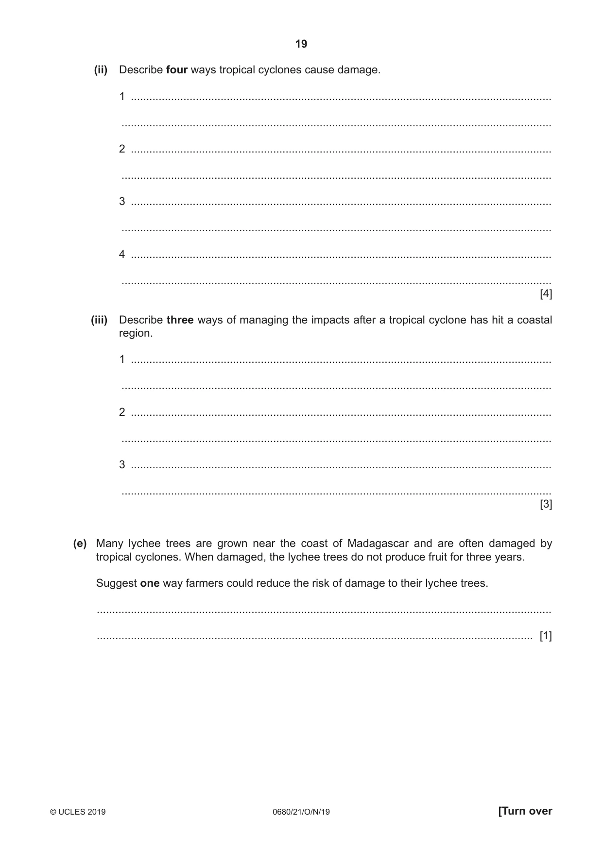 Cambridge IGCSE Environmental Management 0680 2019 Oct/Nov Paper 2 · Variant 1 question paper, page 19 of 24
