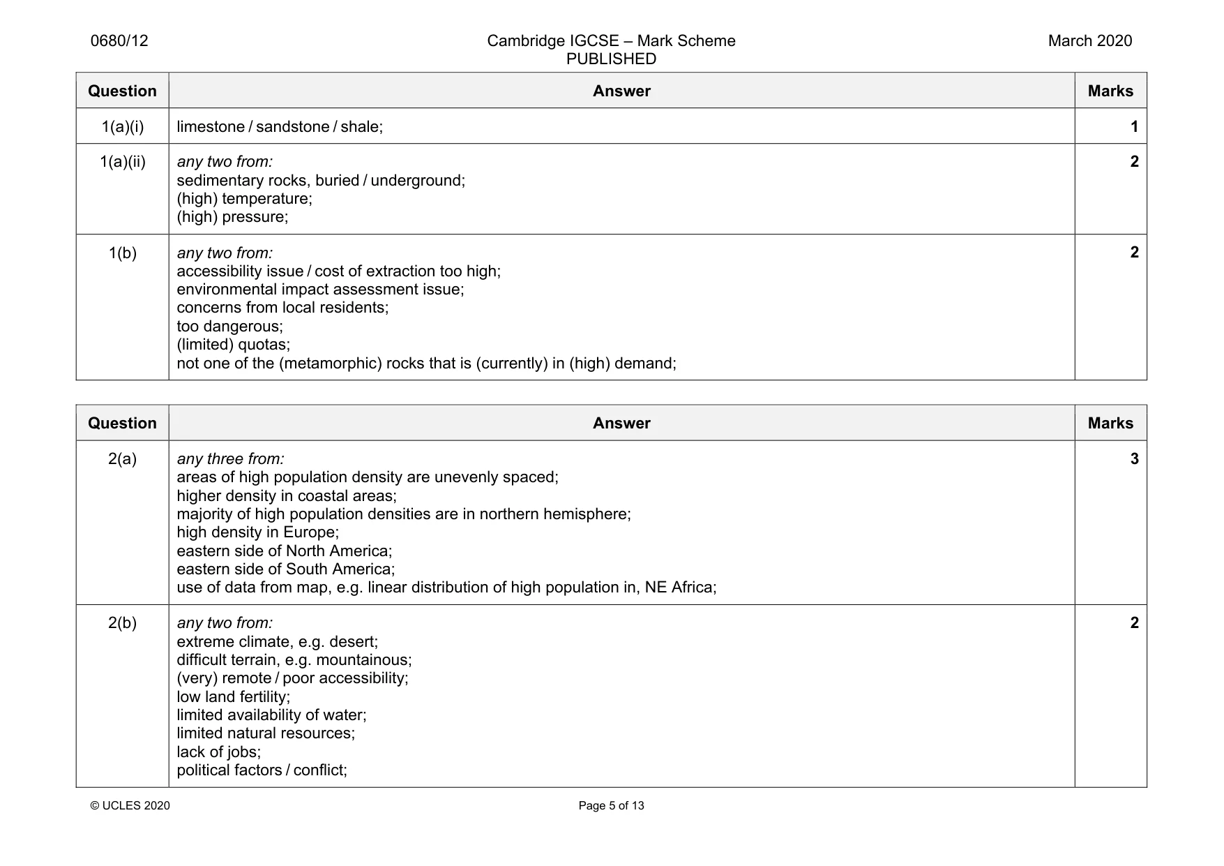 Mark scheme, page 5 of 13