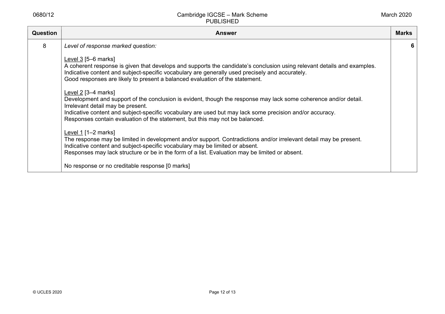 Mark scheme, page 12 of 13