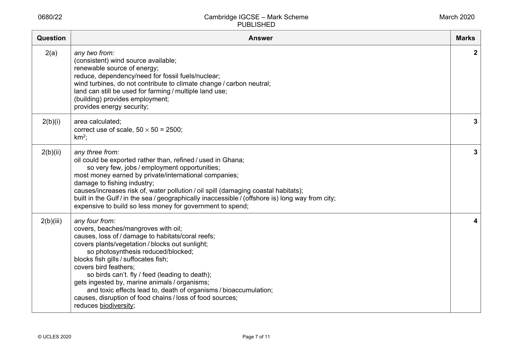 Mark scheme, page 7 of 11