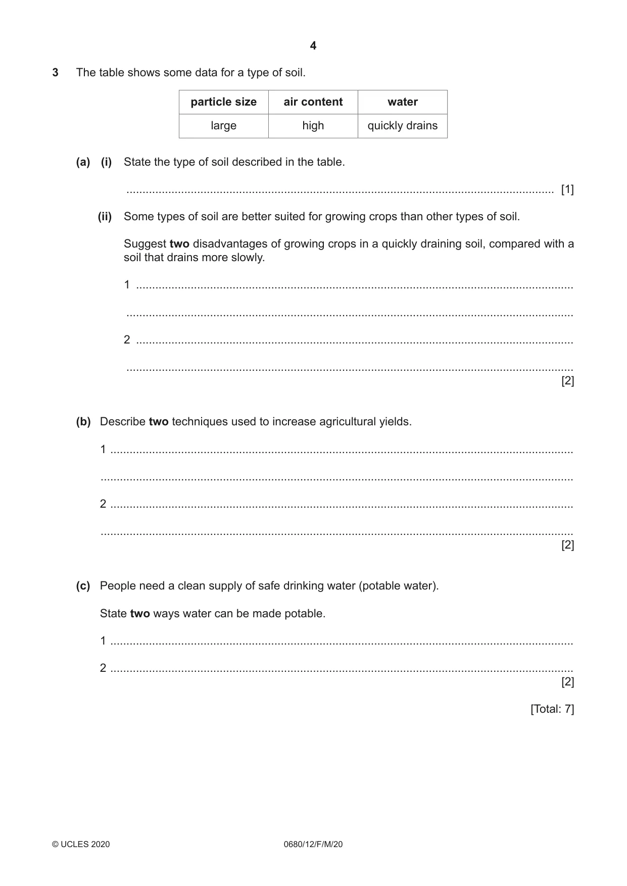 Cambridge IGCSE Environmental Management 0680 2020 Feb/March Paper 1 · Variant 2 question paper, page 4 of 20