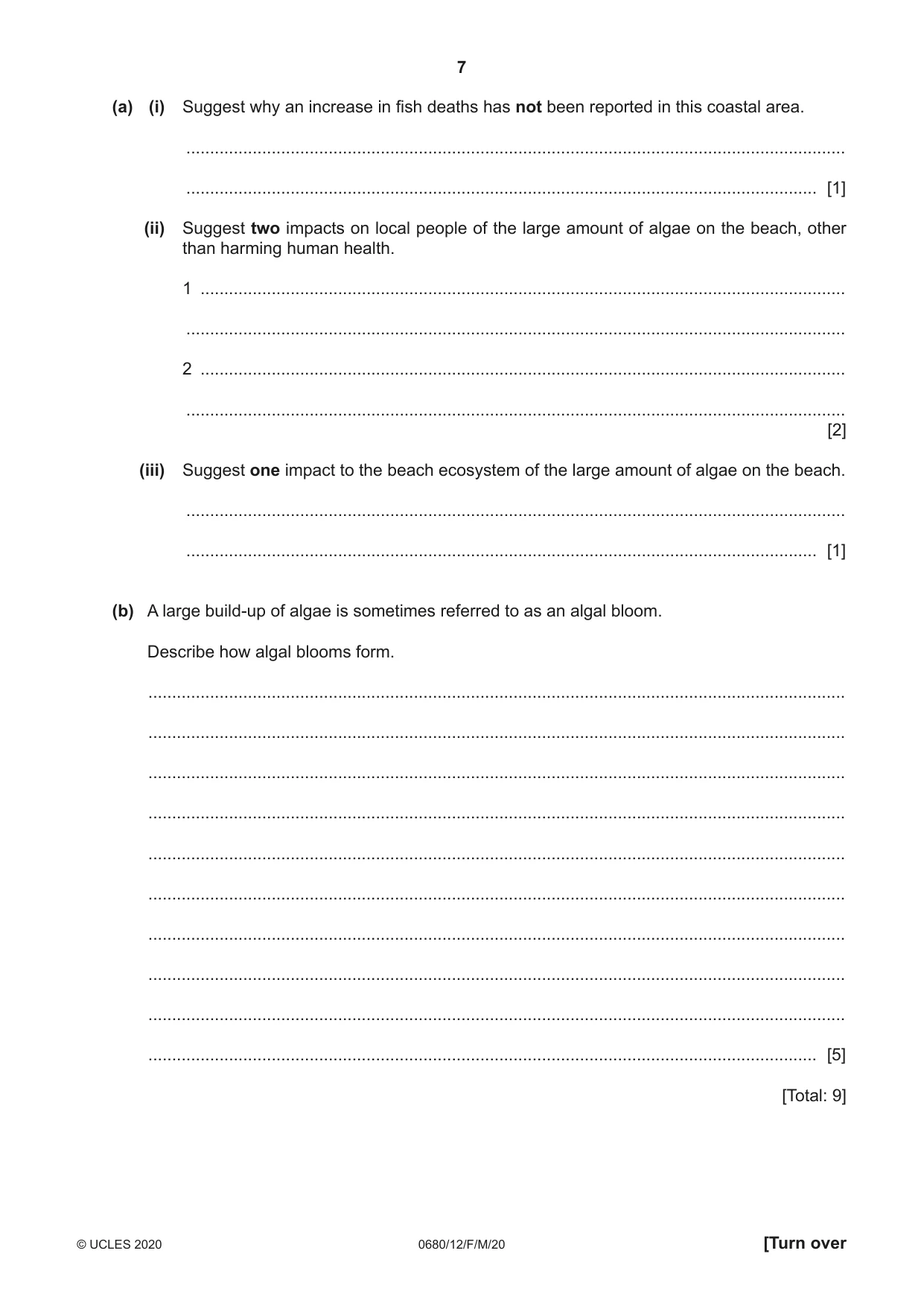 Cambridge IGCSE Environmental Management 0680 2020 Feb/March Paper 1 · Variant 2 question paper, page 7 of 20