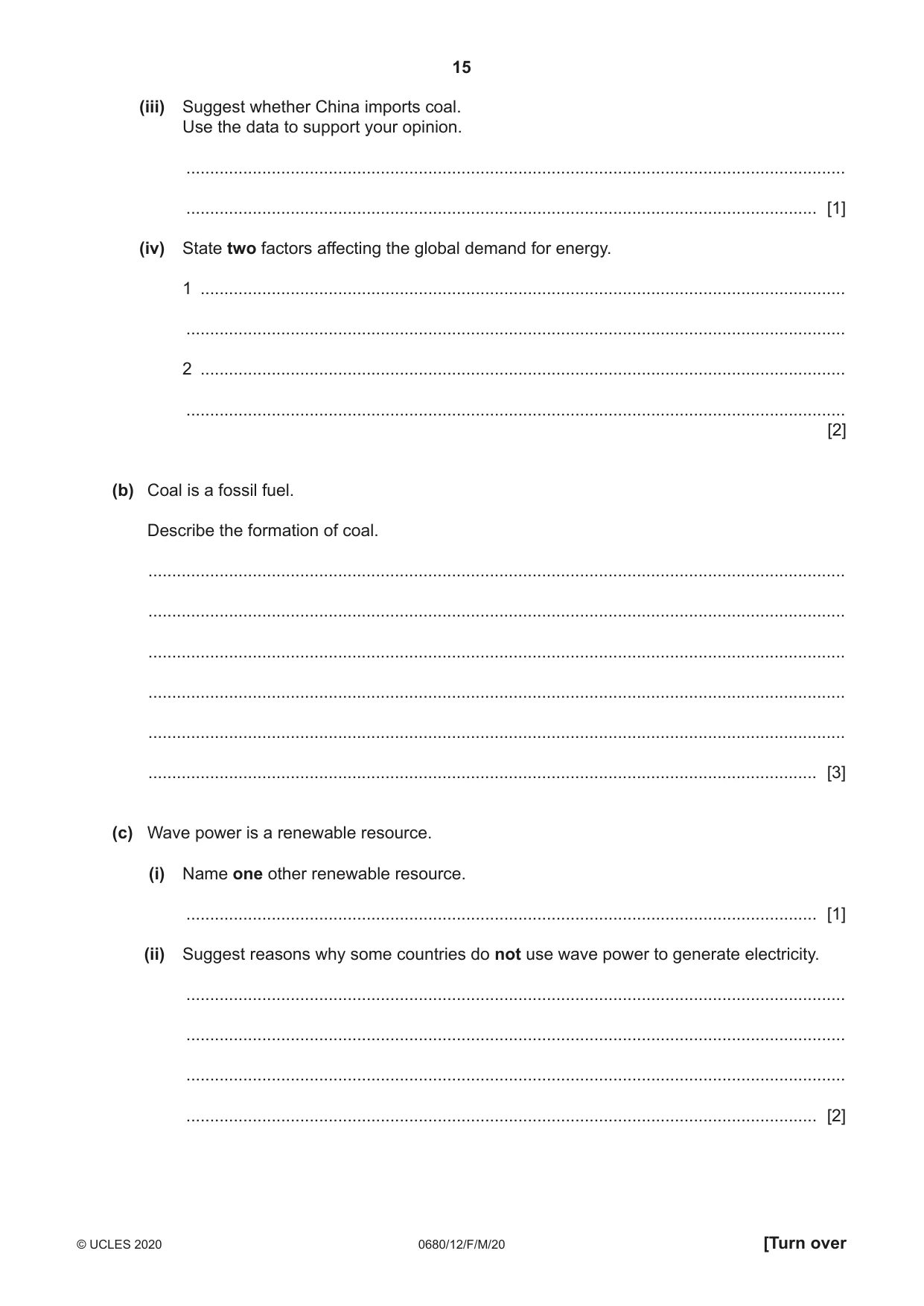 Cambridge IGCSE Environmental Management 0680 2020 Feb/March Paper 1 · Variant 2 question paper, page 15 of 20