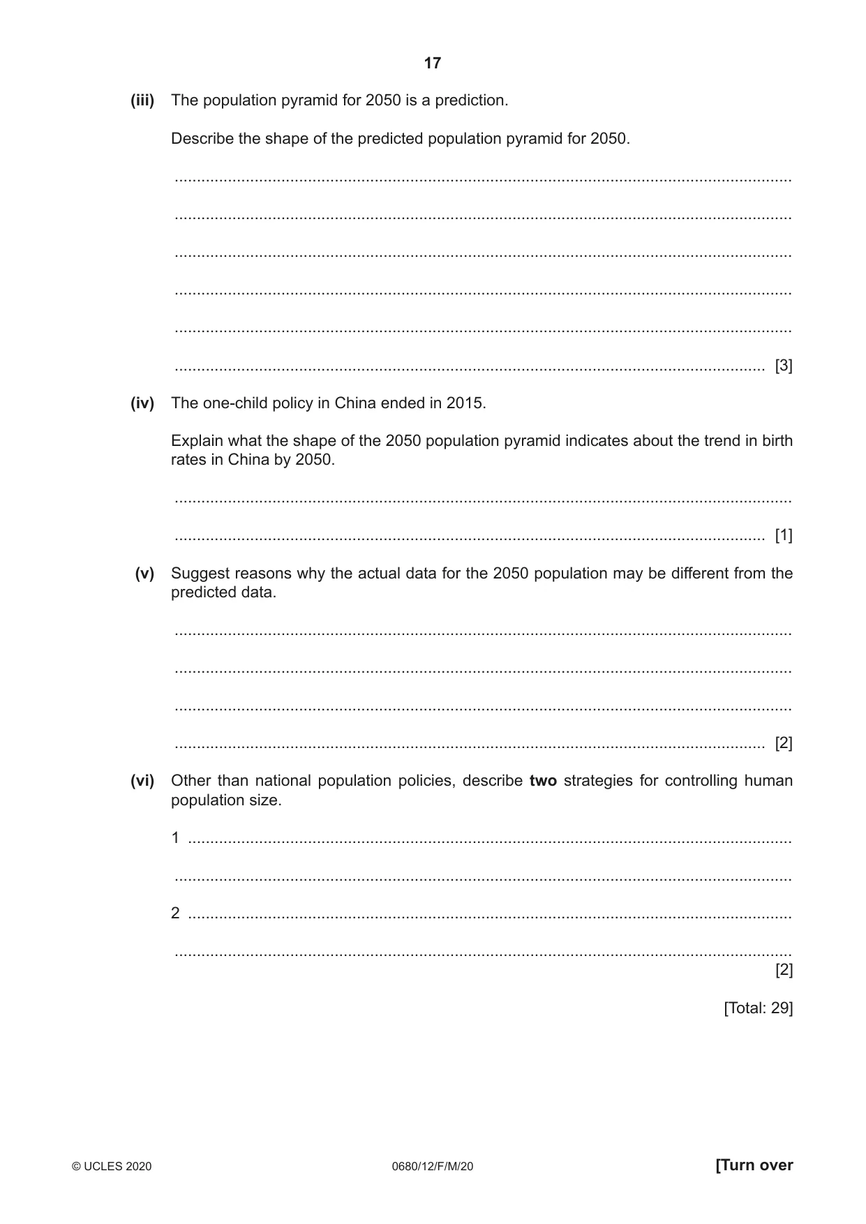 Cambridge IGCSE Environmental Management 0680 2020 Feb/March Paper 1 · Variant 2 question paper, page 17 of 20