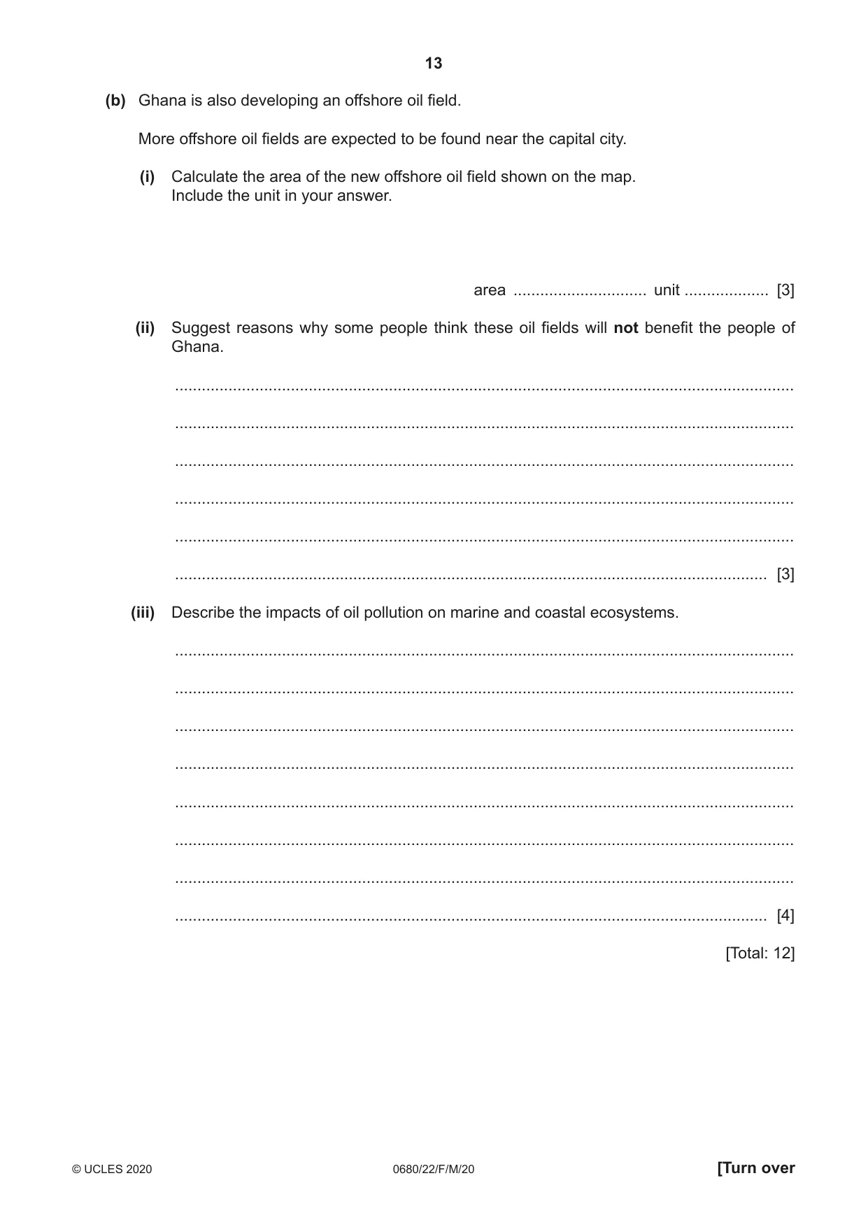 Cambridge IGCSE Environmental Management 0680 2020 Feb/March Paper 2 · Variant 2 question paper, page 13 of 20