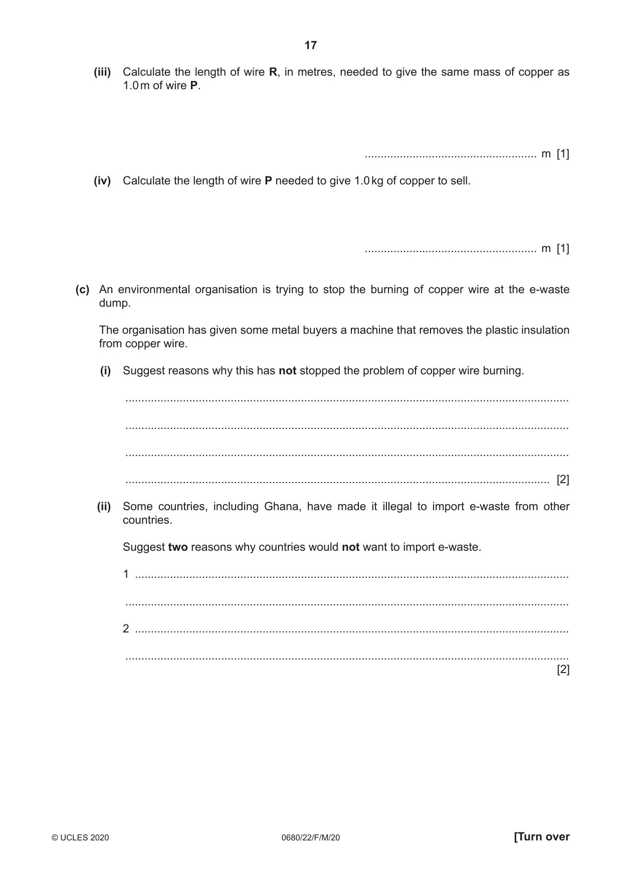 Cambridge IGCSE Environmental Management 0680 2020 Feb/March Paper 2 · Variant 2 question paper, page 17 of 20