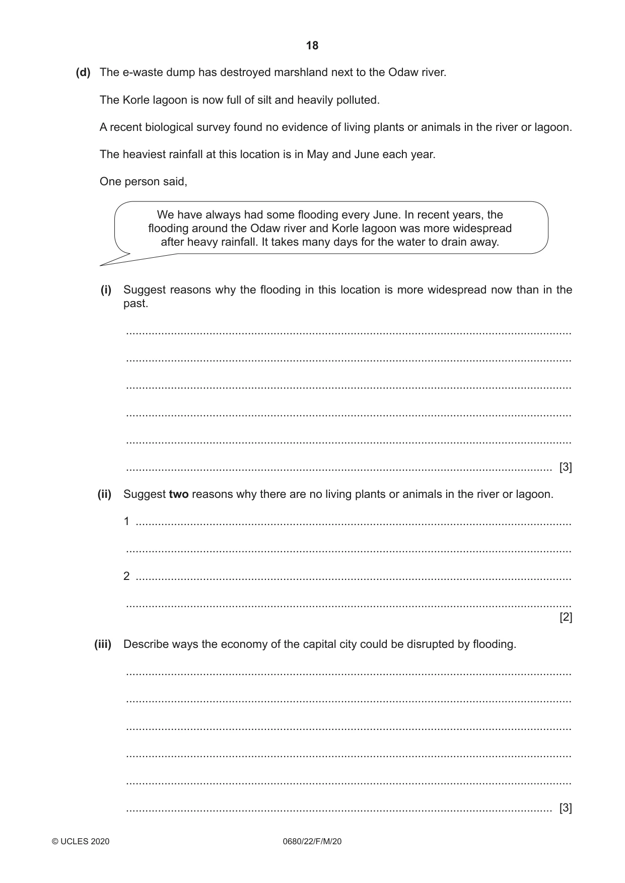 Cambridge IGCSE Environmental Management 0680 2020 Feb/March Paper 2 · Variant 2 question paper, page 18 of 20
