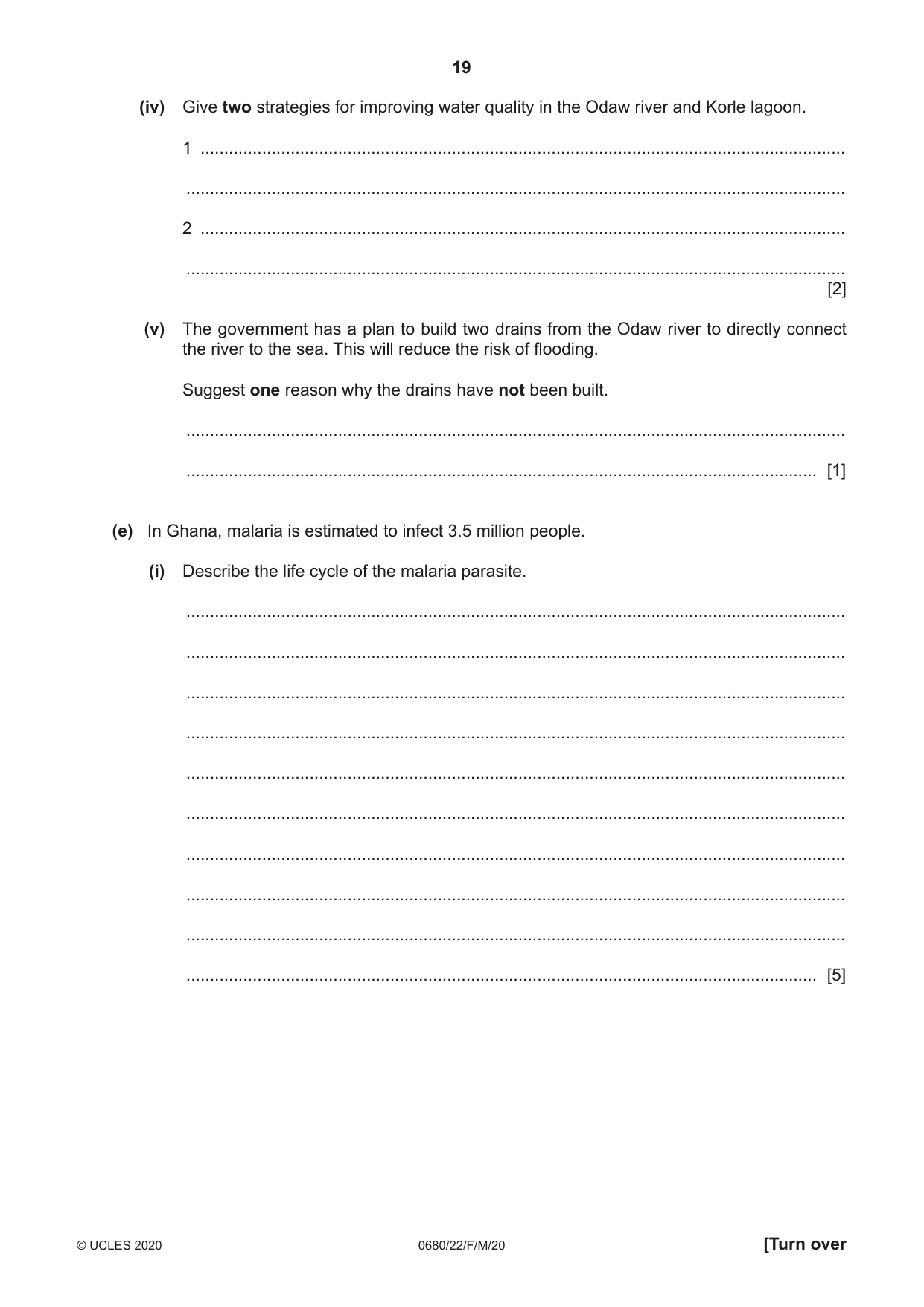 Cambridge IGCSE Environmental Management 0680 2020 Feb/March Paper 2 · Variant 2 question paper, page 19 of 20
