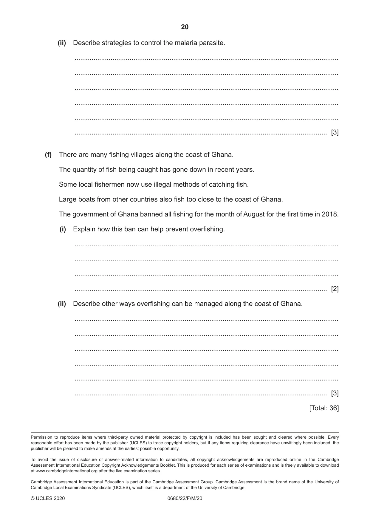 Cambridge IGCSE Environmental Management 0680 2020 Feb/March Paper 2 · Variant 2 question paper, page 20 of 20