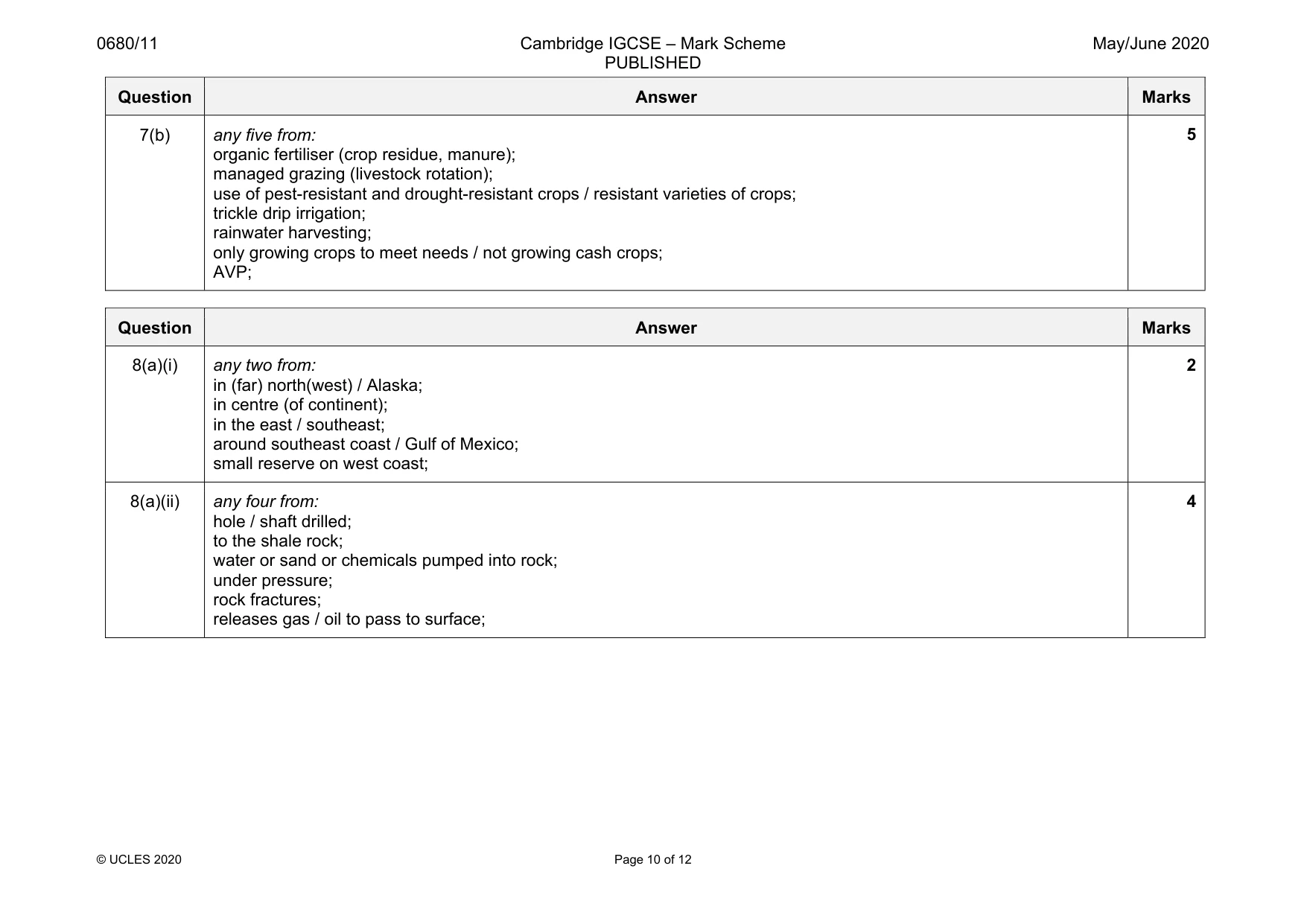 Mark scheme, page 10 of 12