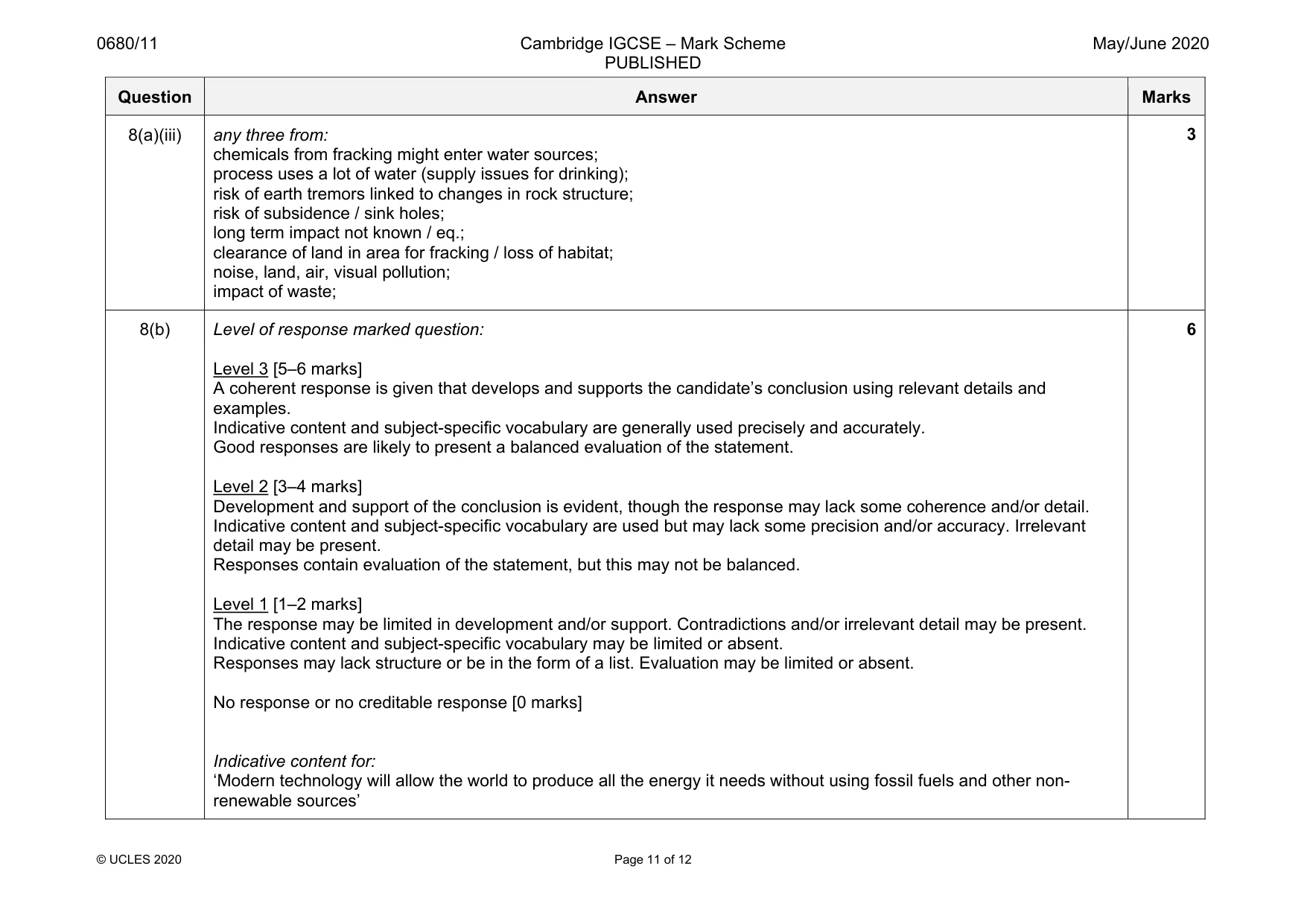 Mark scheme, page 11 of 12